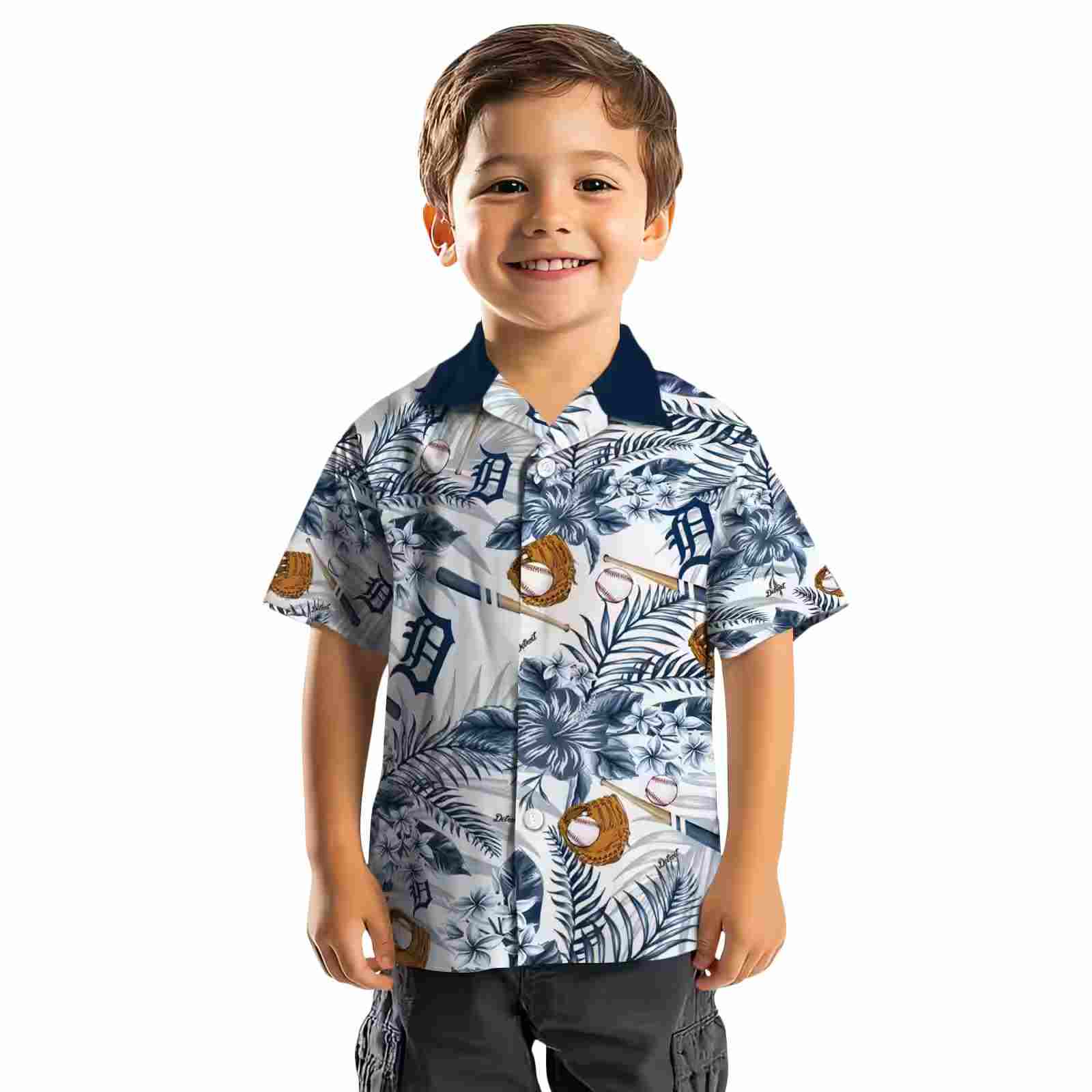 custom detroit tigers floral baseball navy white hawaiian shirt top rated