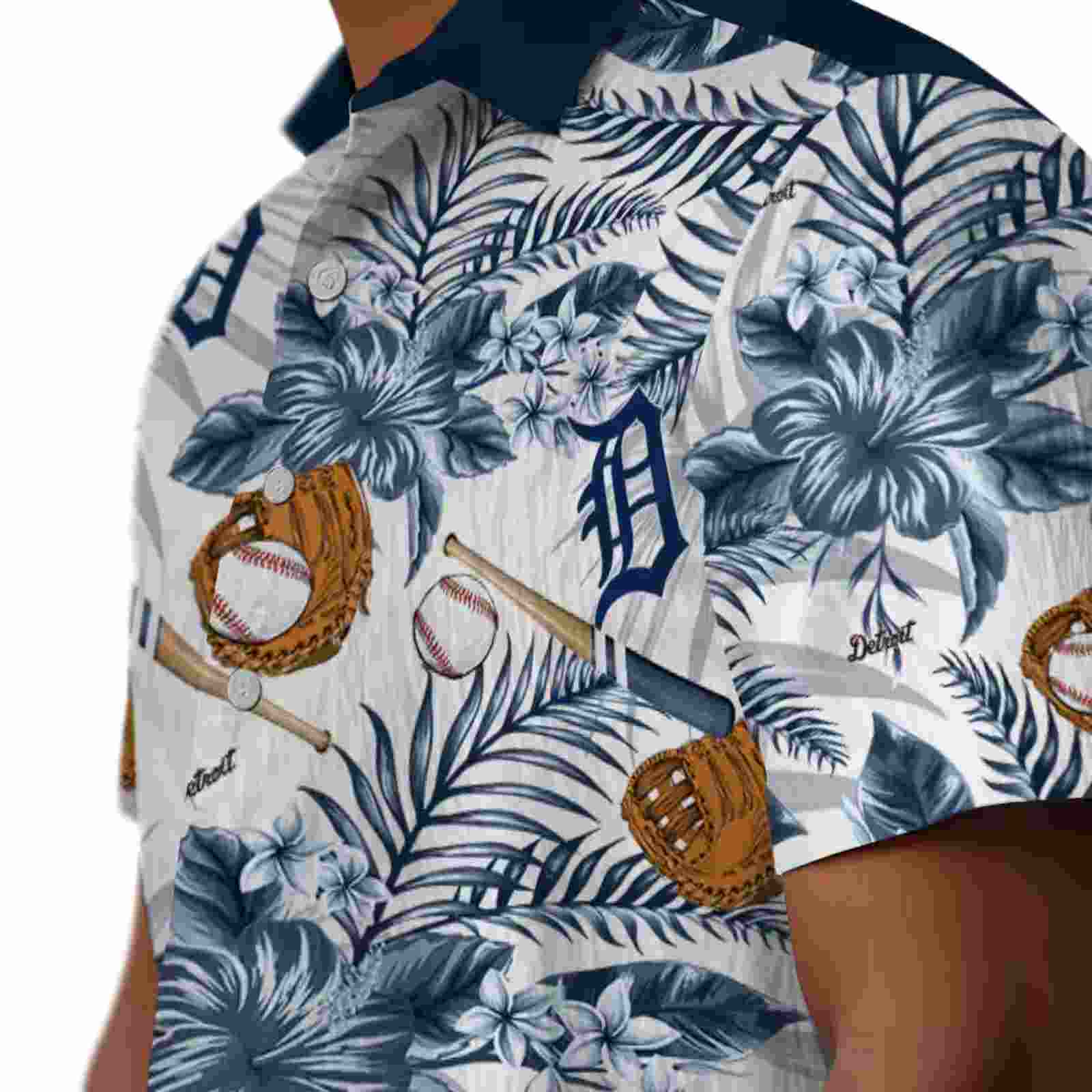 custom detroit tigers floral baseball navy white hawaiian shirt trendy