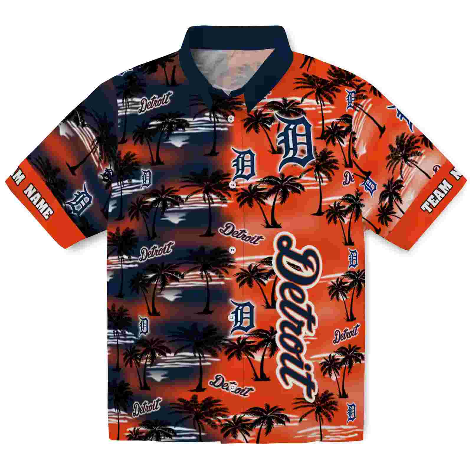 Custom Detroit Tigers Palm Silhouettes Navy Hawaiian Shirt