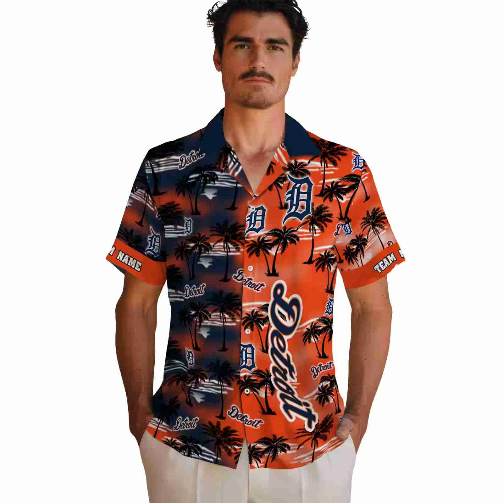 custom detroit tigers palm silhouettes navy hawaiian shirt fashion forward