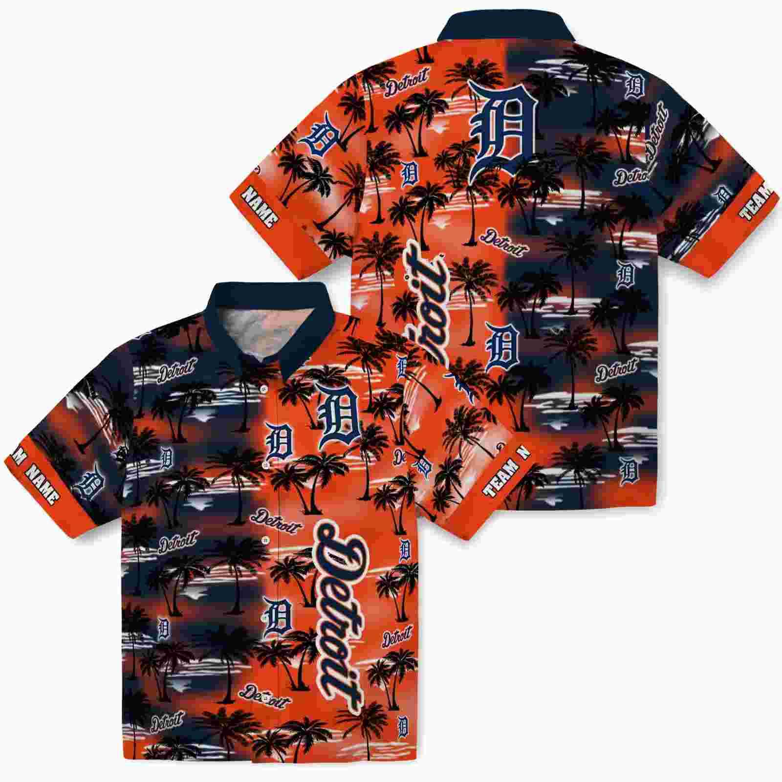 custom detroit tigers palm silhouettes navy hawaiian shirt high quality