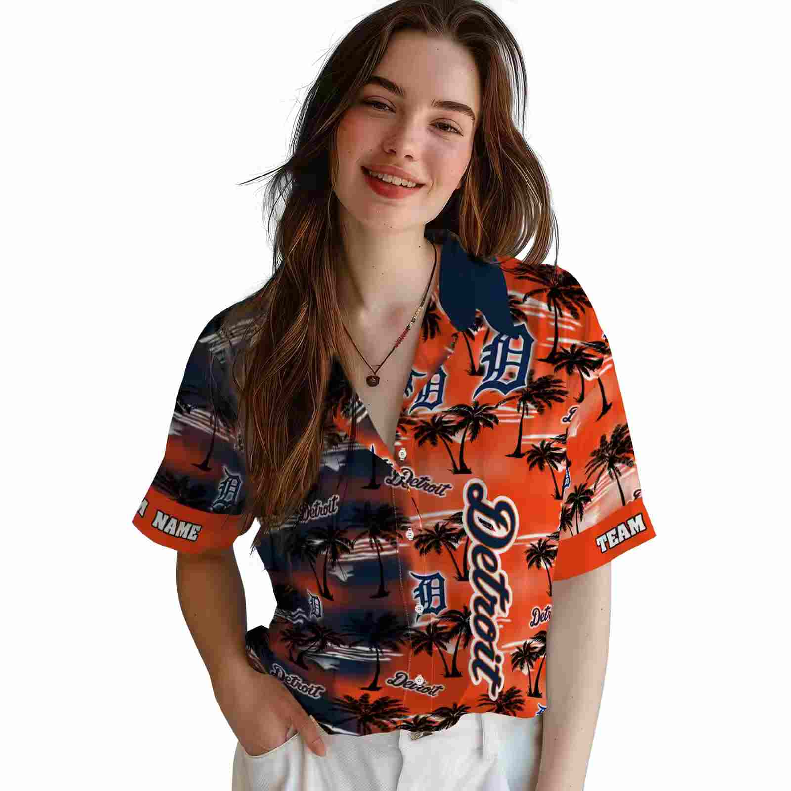 custom detroit tigers palm silhouettes navy hawaiian shirt latest model