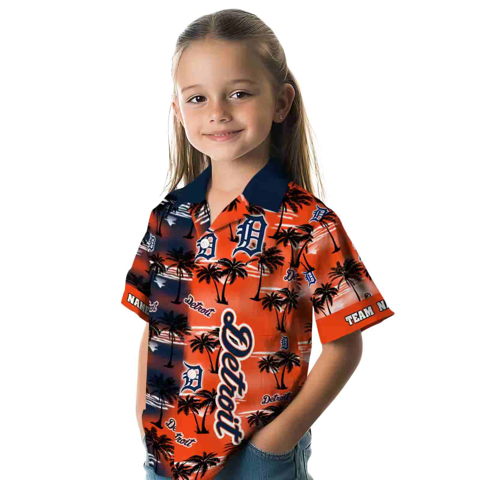 custom detroit tigers palm silhouettes navy hawaiian shirt premium grade