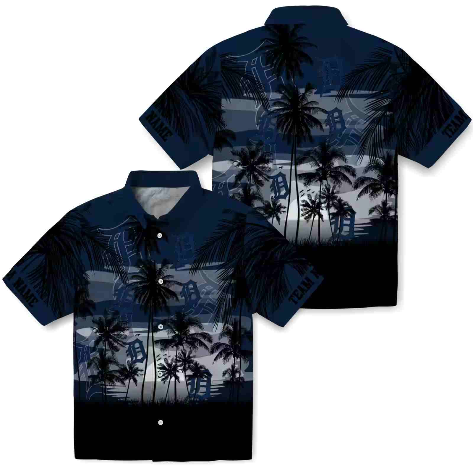 custom detroit tigers sunset scene navy black hawaiian shirt high quality