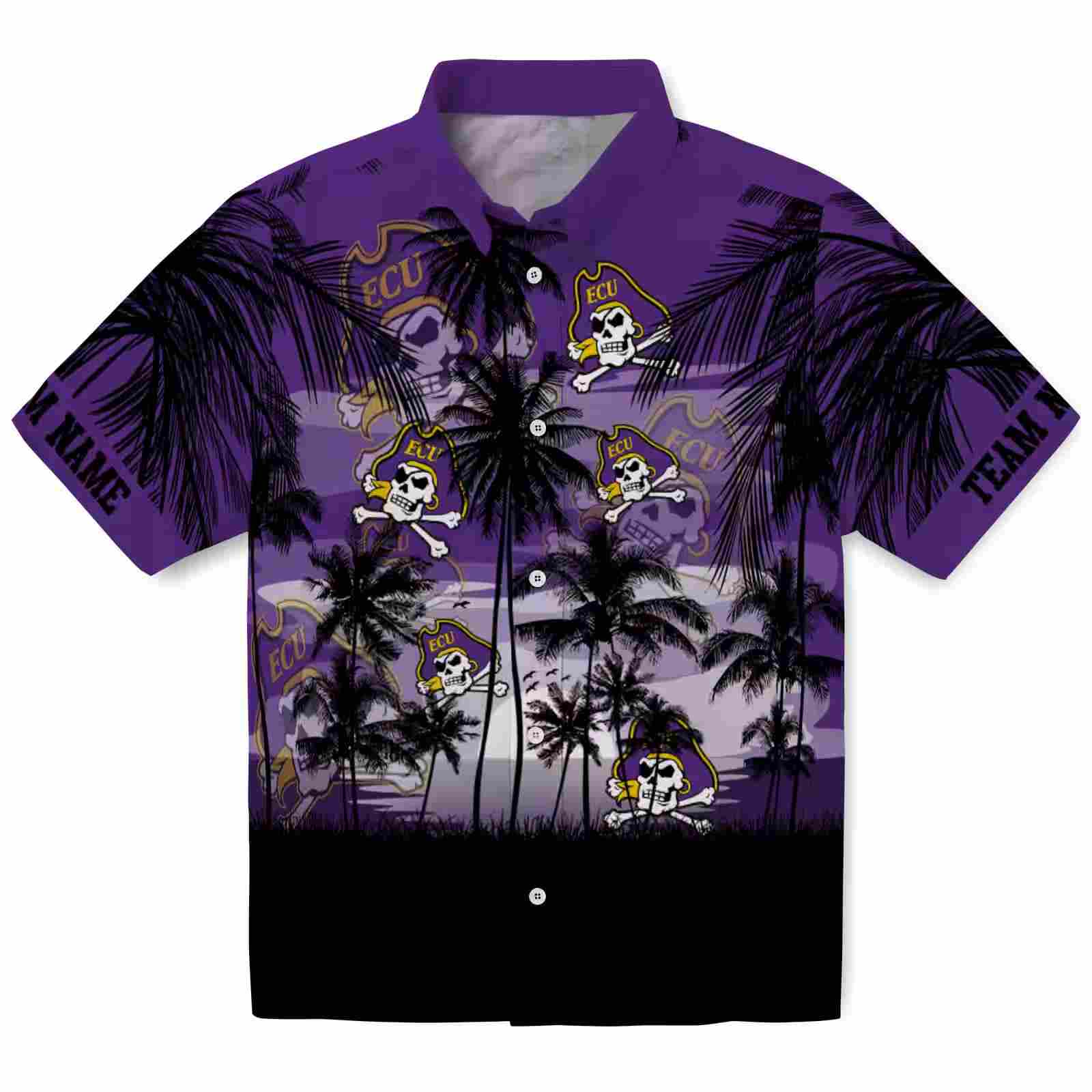 Custom East Carolina Pirates Sunset Scene Purple Black Hawaiian Shirt