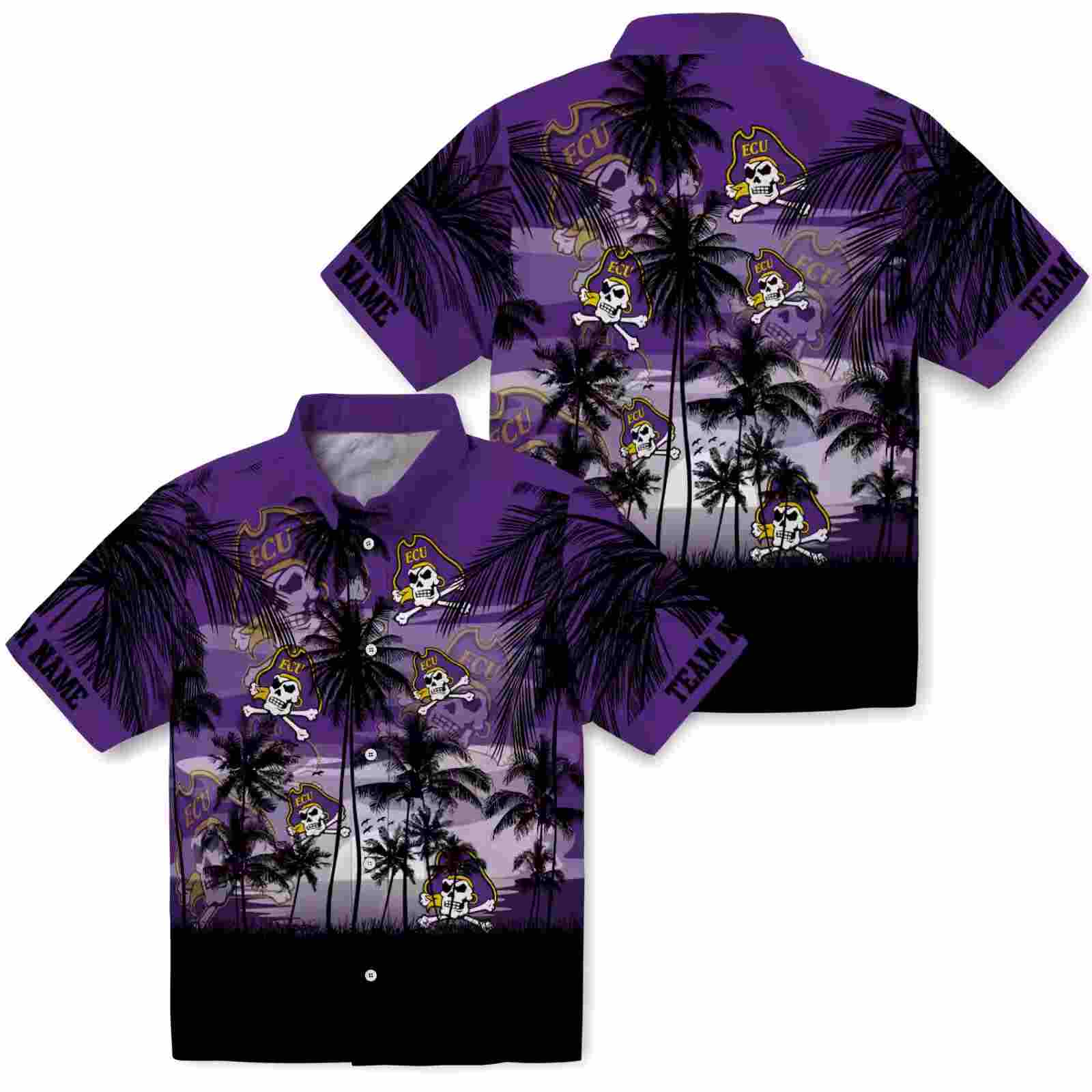 custom east carolina pirates sunset scene purple black hawaiian shirt high quality