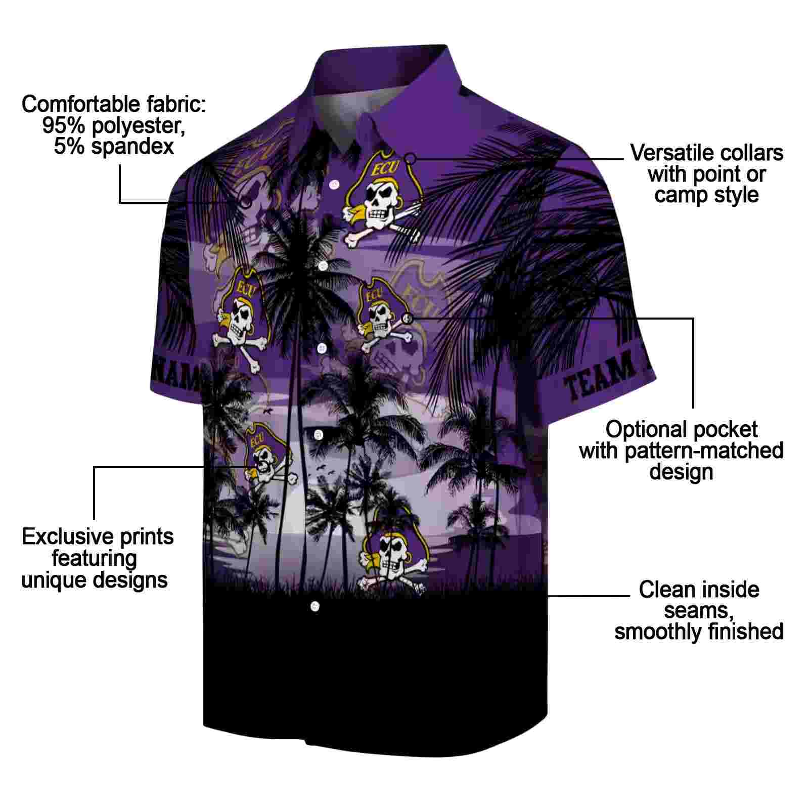 custom east carolina pirates sunset scene purple black hawaiian shirt new arrival