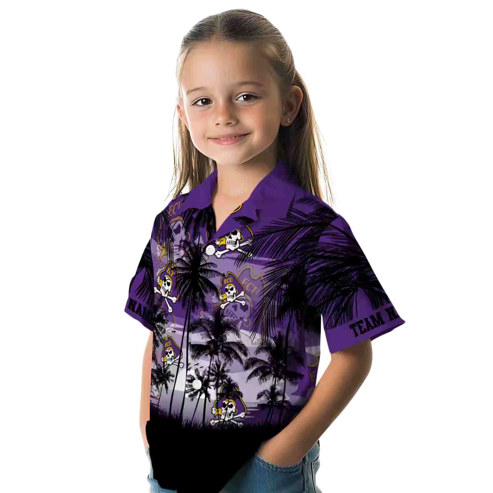 custom east carolina pirates sunset scene purple black hawaiian shirt premium grade