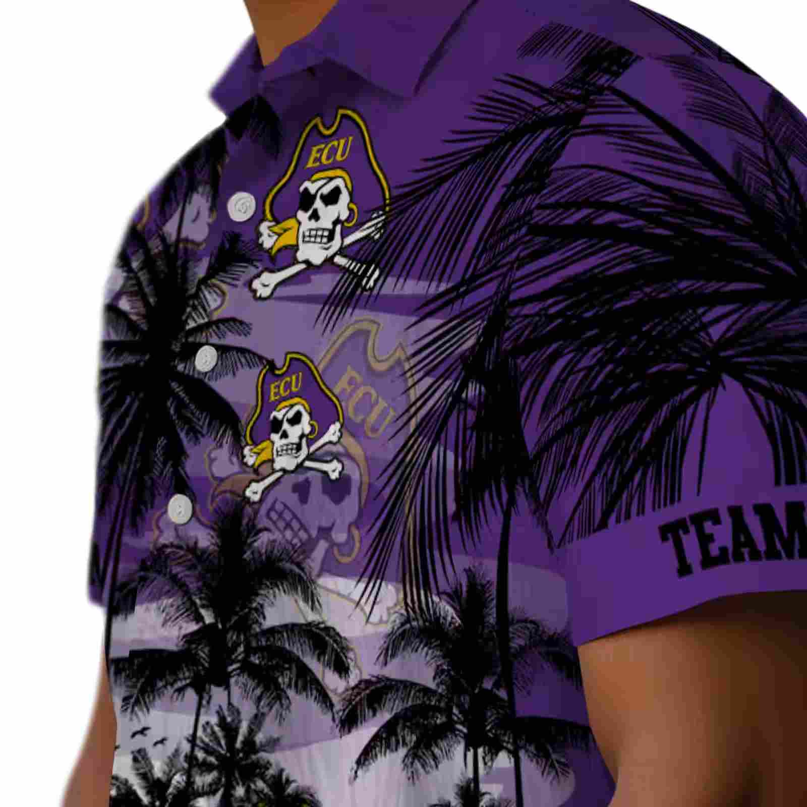 custom east carolina pirates sunset scene purple black hawaiian shirt trendy