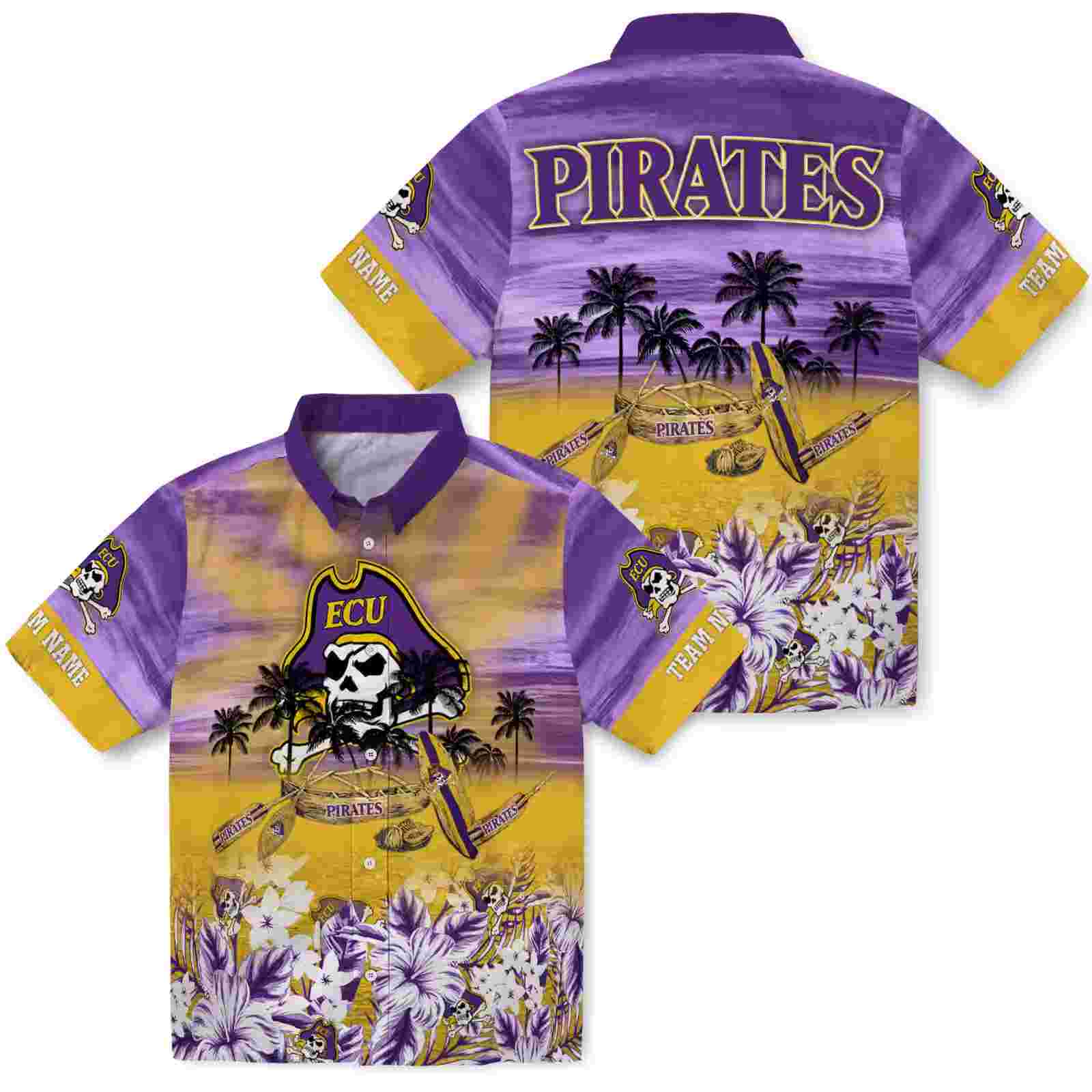 custom east carolina pirates tropical canoe purple hawaiian shirt high quality