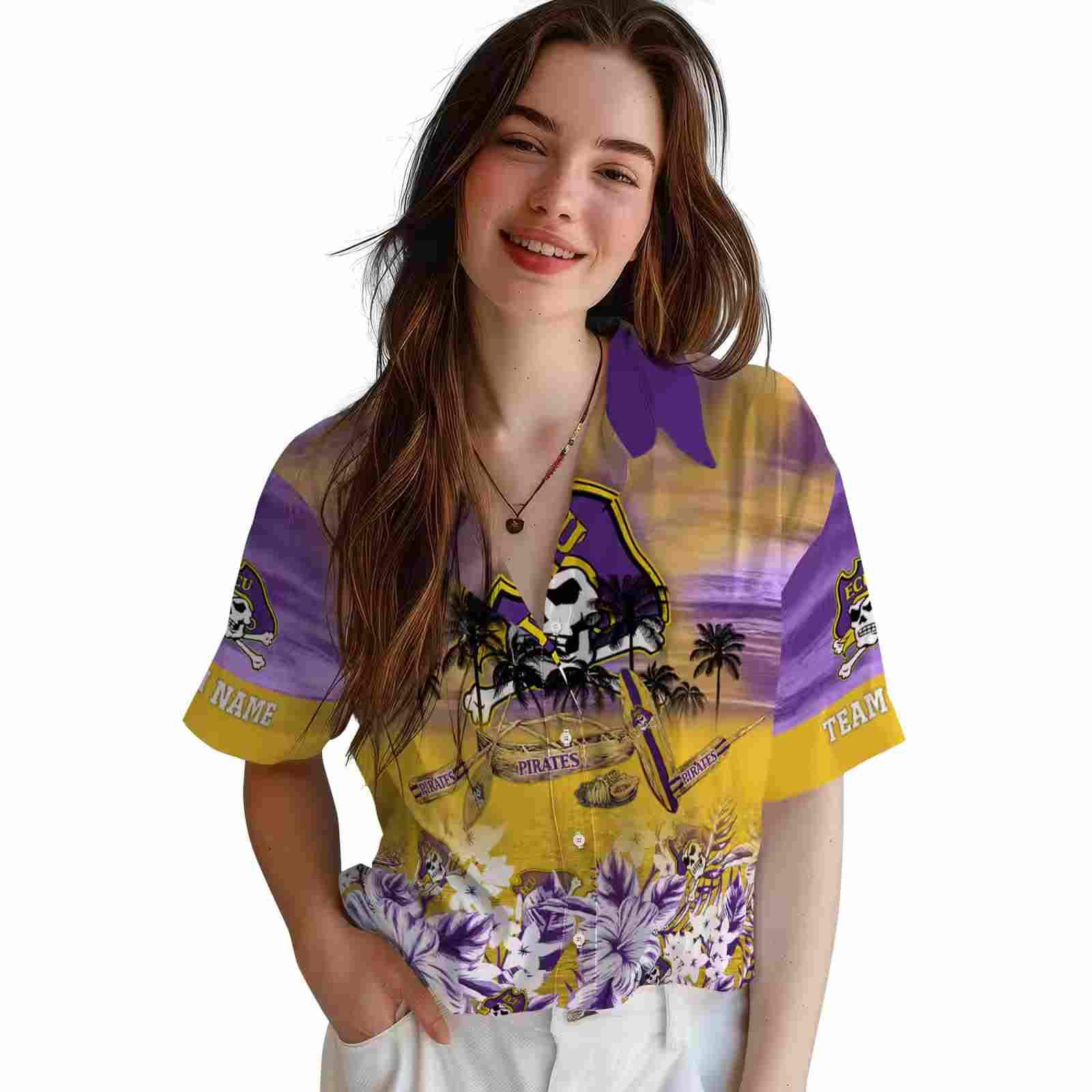 custom east carolina pirates tropical canoe purple hawaiian shirt latest model