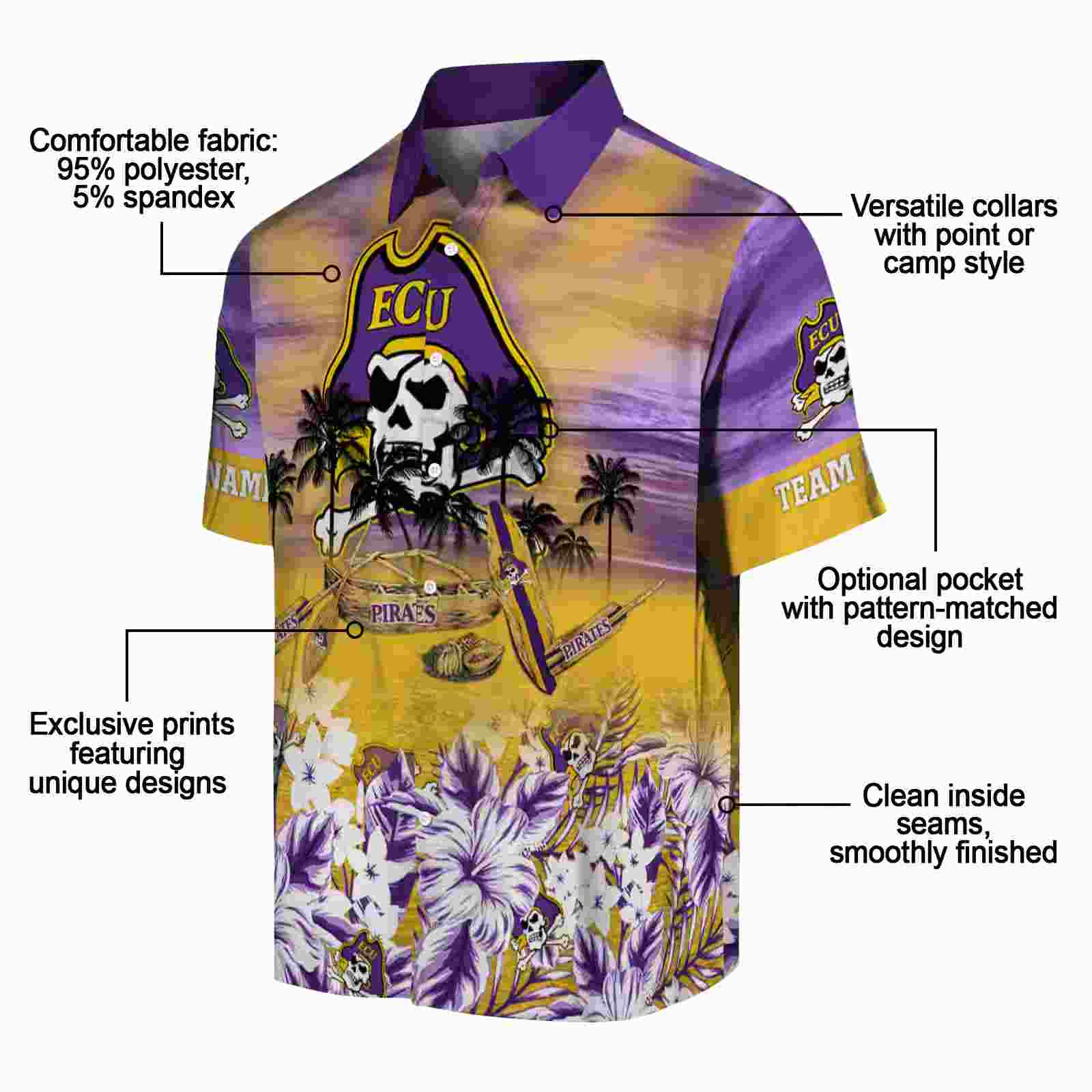 custom east carolina pirates tropical canoe purple hawaiian shirt new arrival