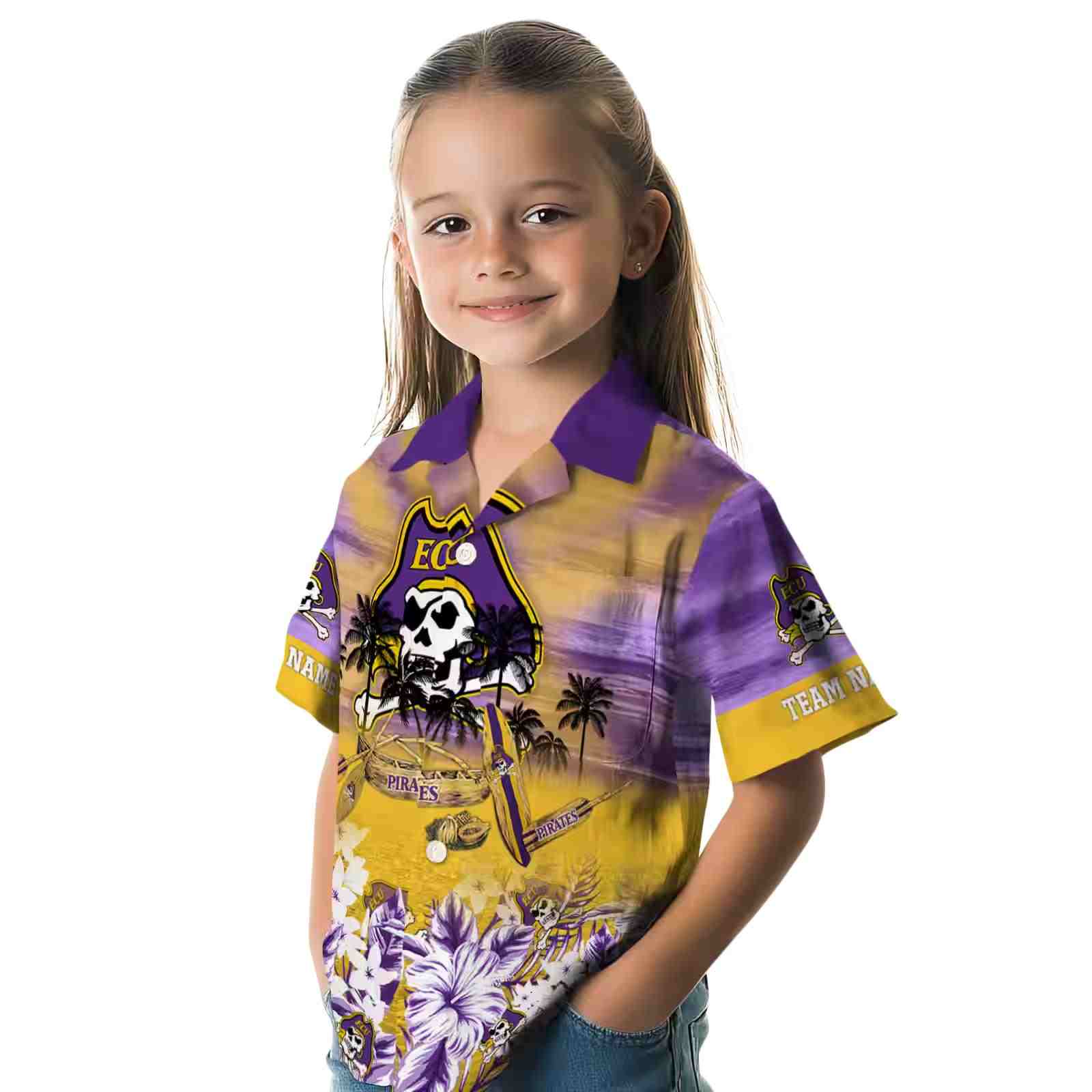 custom east carolina pirates tropical canoe purple hawaiian shirt premium grade