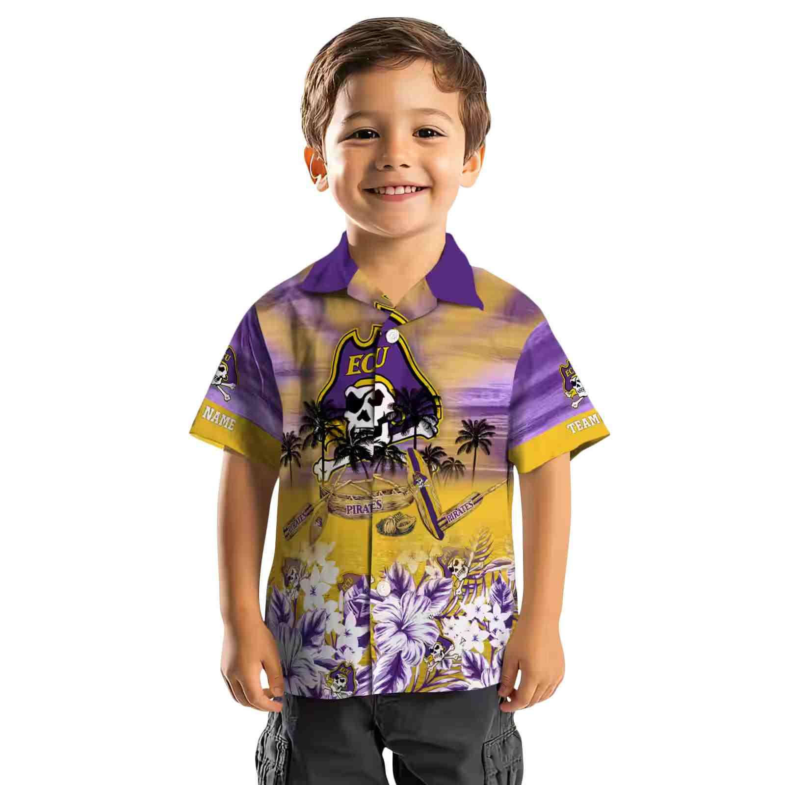 custom east carolina pirates tropical canoe purple hawaiian shirt top rated