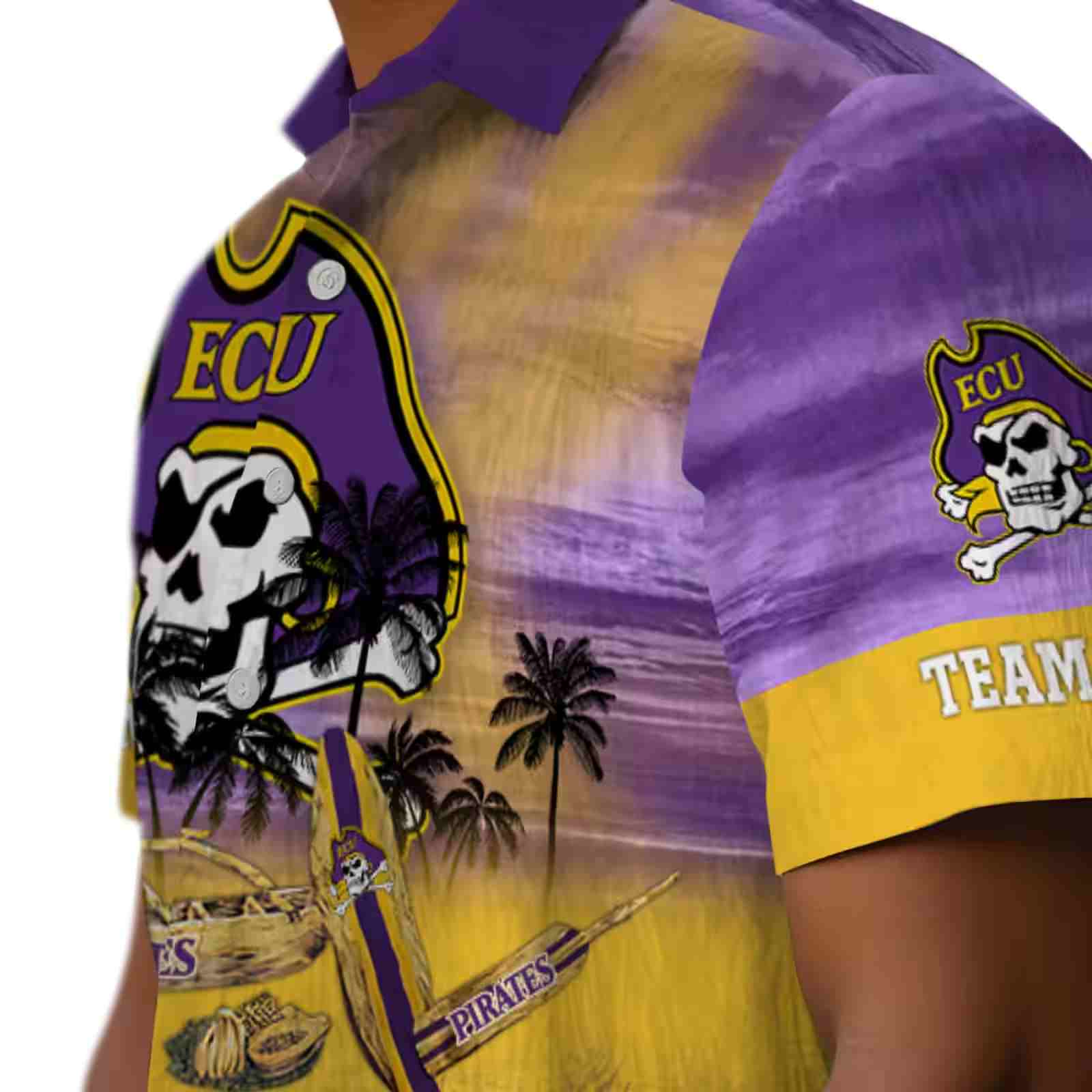 custom east carolina pirates tropical canoe purple hawaiian shirt trendy