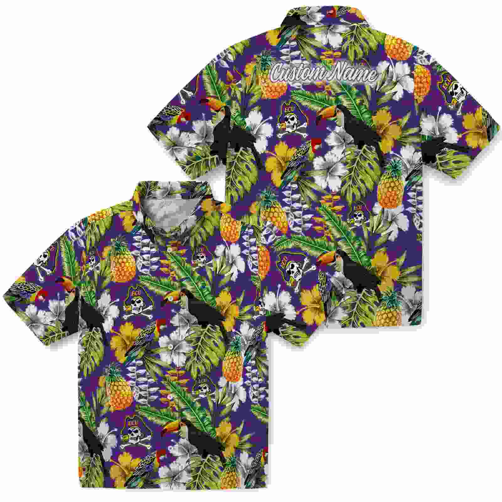 custom east carolina pirates tropical toucan purple green hawaiian shirt high quality