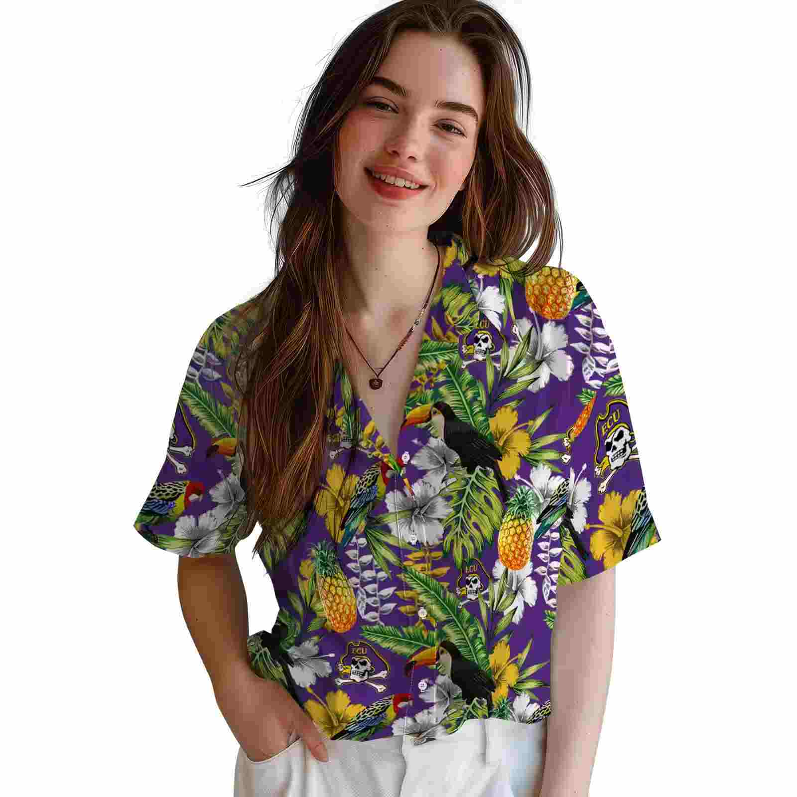 custom east carolina pirates tropical toucan purple green hawaiian shirt latest model