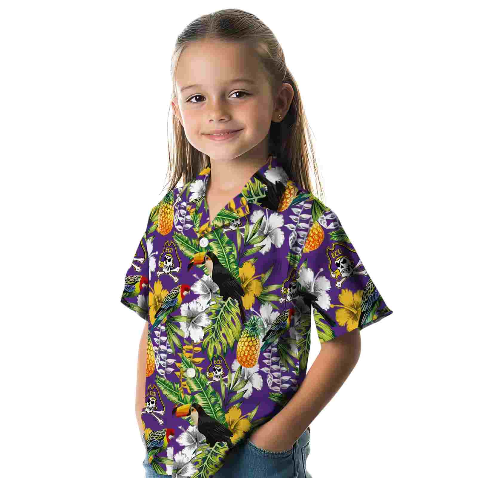 custom east carolina pirates tropical toucan purple green hawaiian shirt premium grade