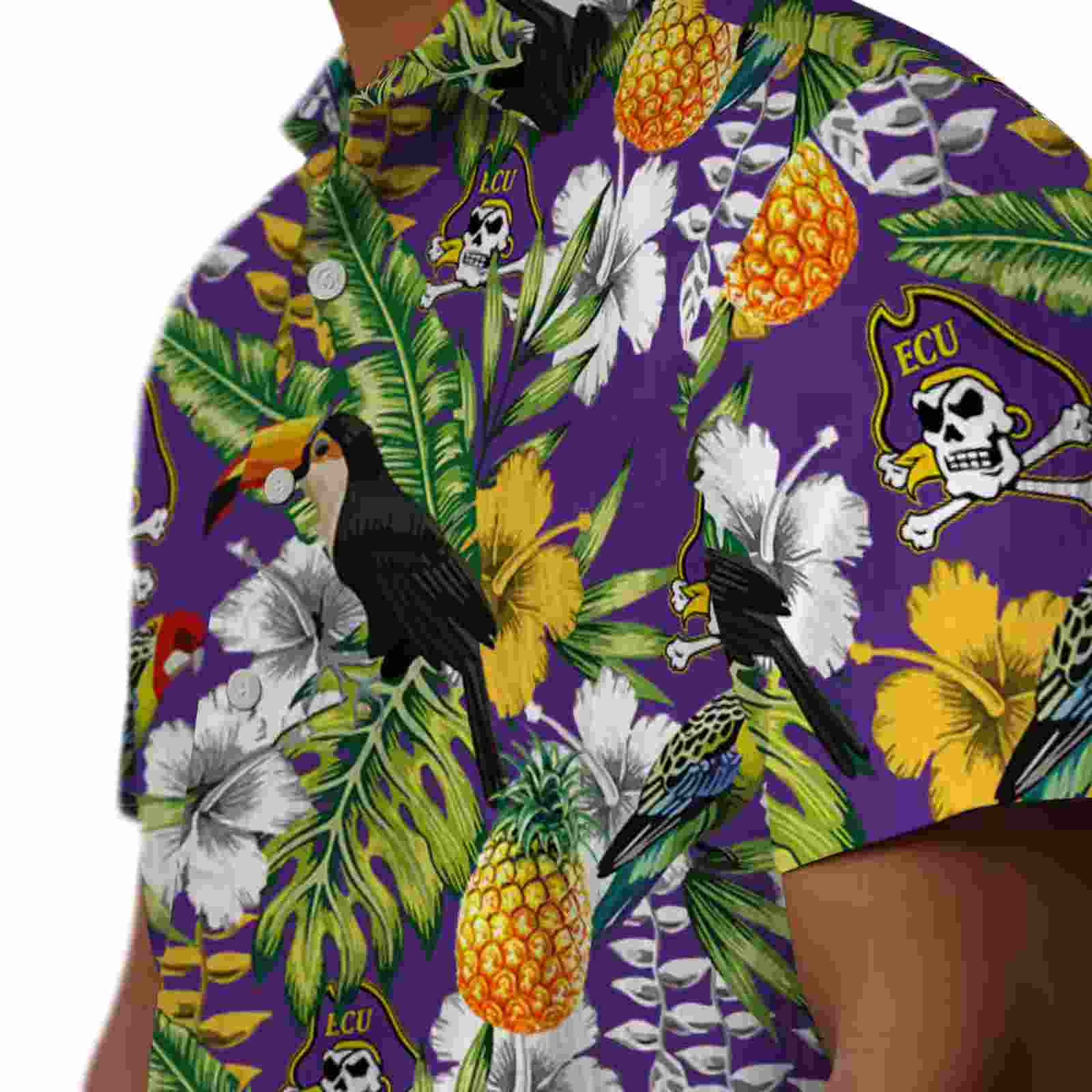 custom east carolina pirates tropical toucan purple green hawaiian shirt trendy