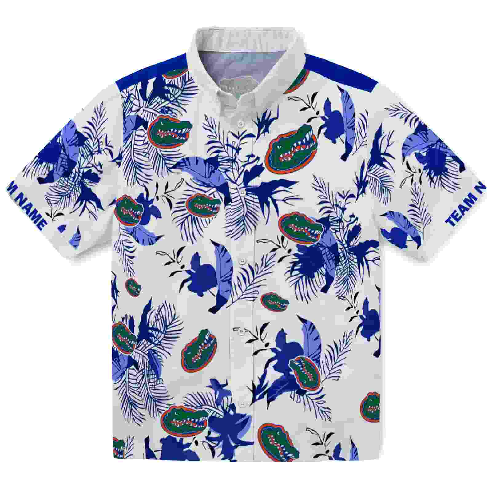 Custom Florida Gators Botanical Theme Blue White Hawaiian Shirt