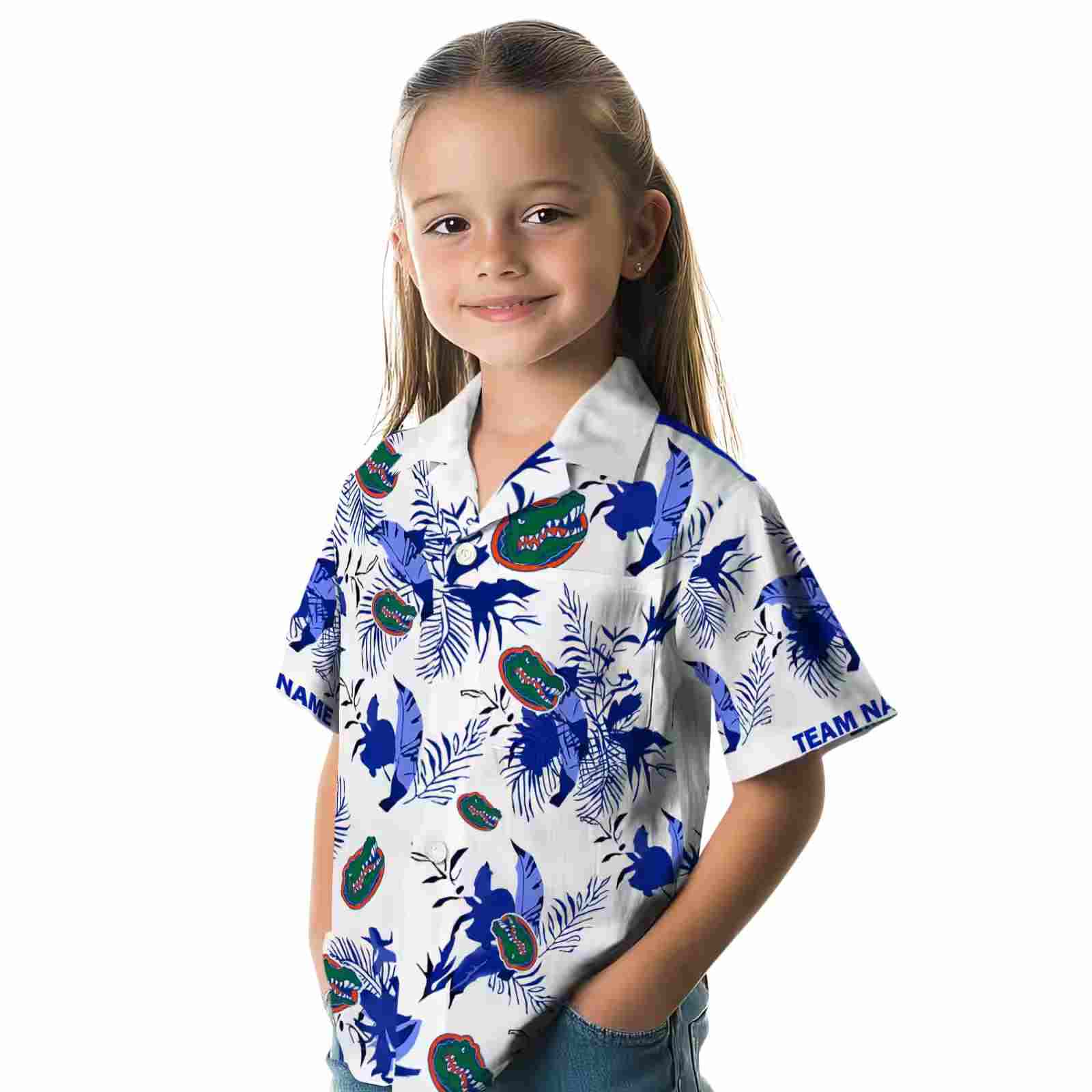 custom florida gators botanical theme blue white hawaiian shirt premium grade