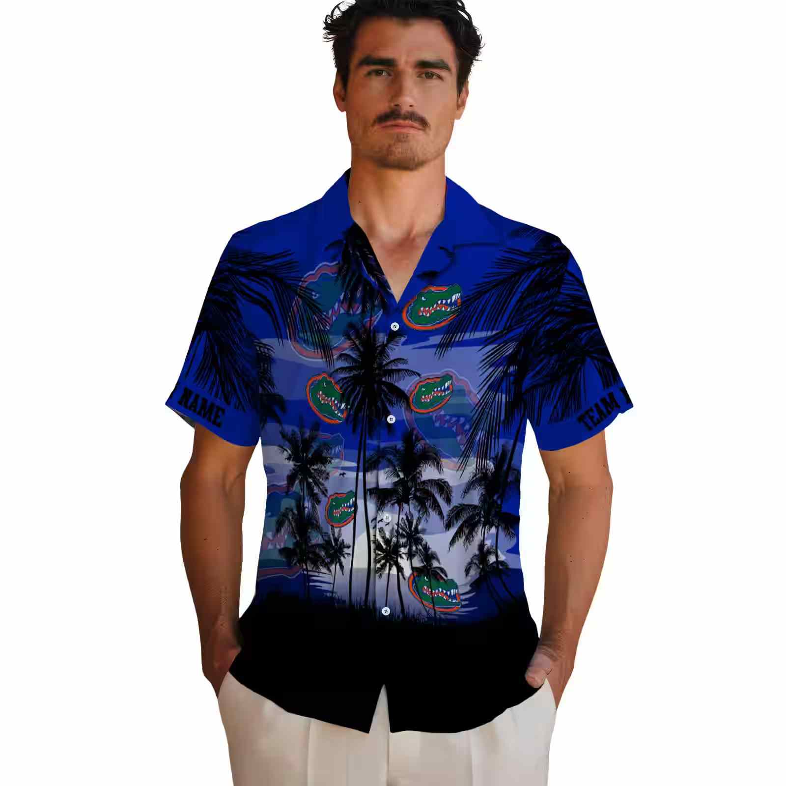 custom florida gators sunset scene blue black hawaiian shirt fashion forward