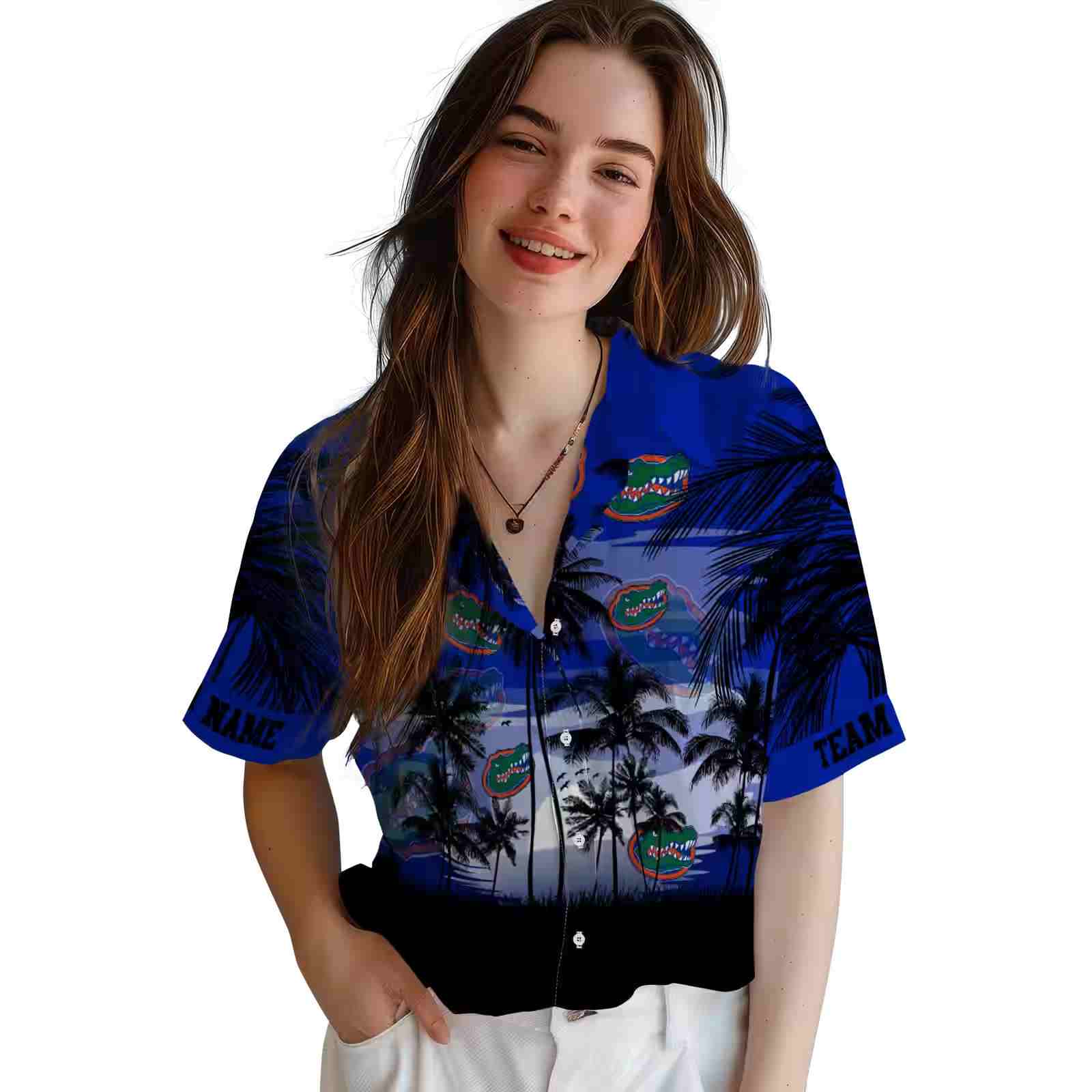 custom florida gators sunset scene blue black hawaiian shirt latest model