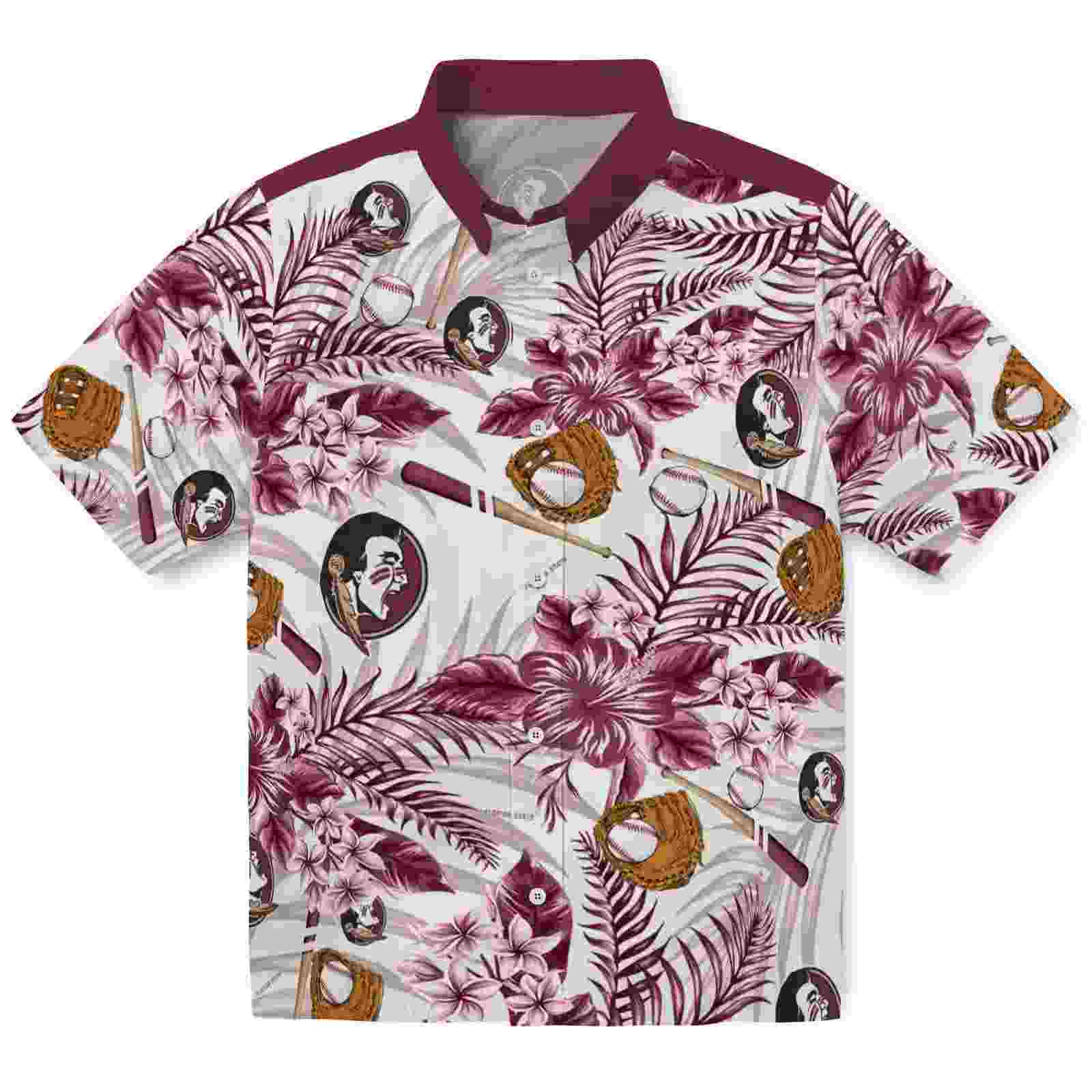 Custom Florida State Seminoles Floral Baseball Garnet White Hawaiian Shirt