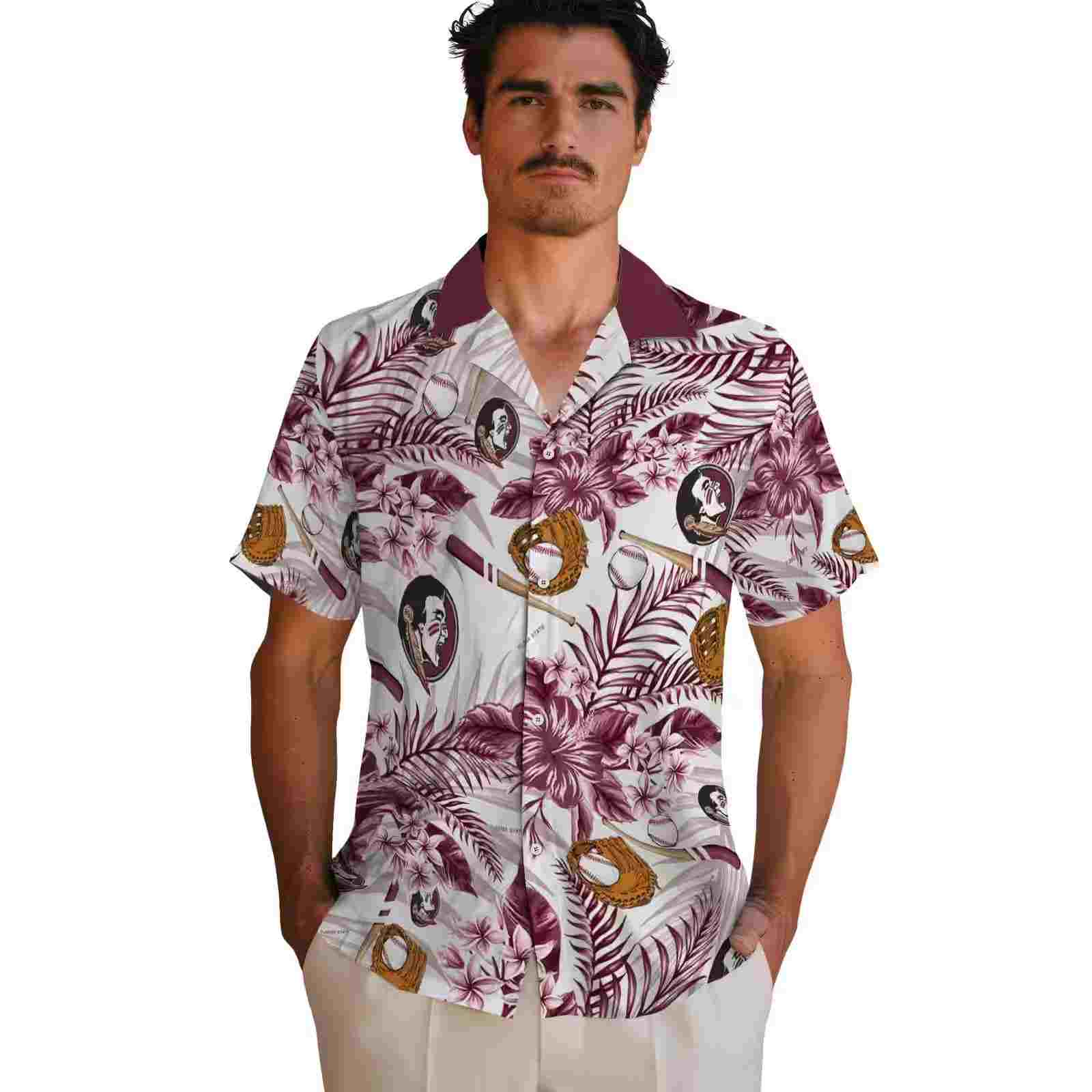 custom florida state seminoles floral baseball garnet white hawaiian shirt fashion forward