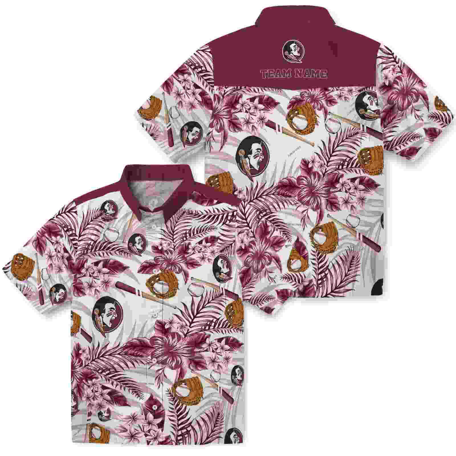 custom florida state seminoles floral baseball garnet white hawaiian shirt high quality