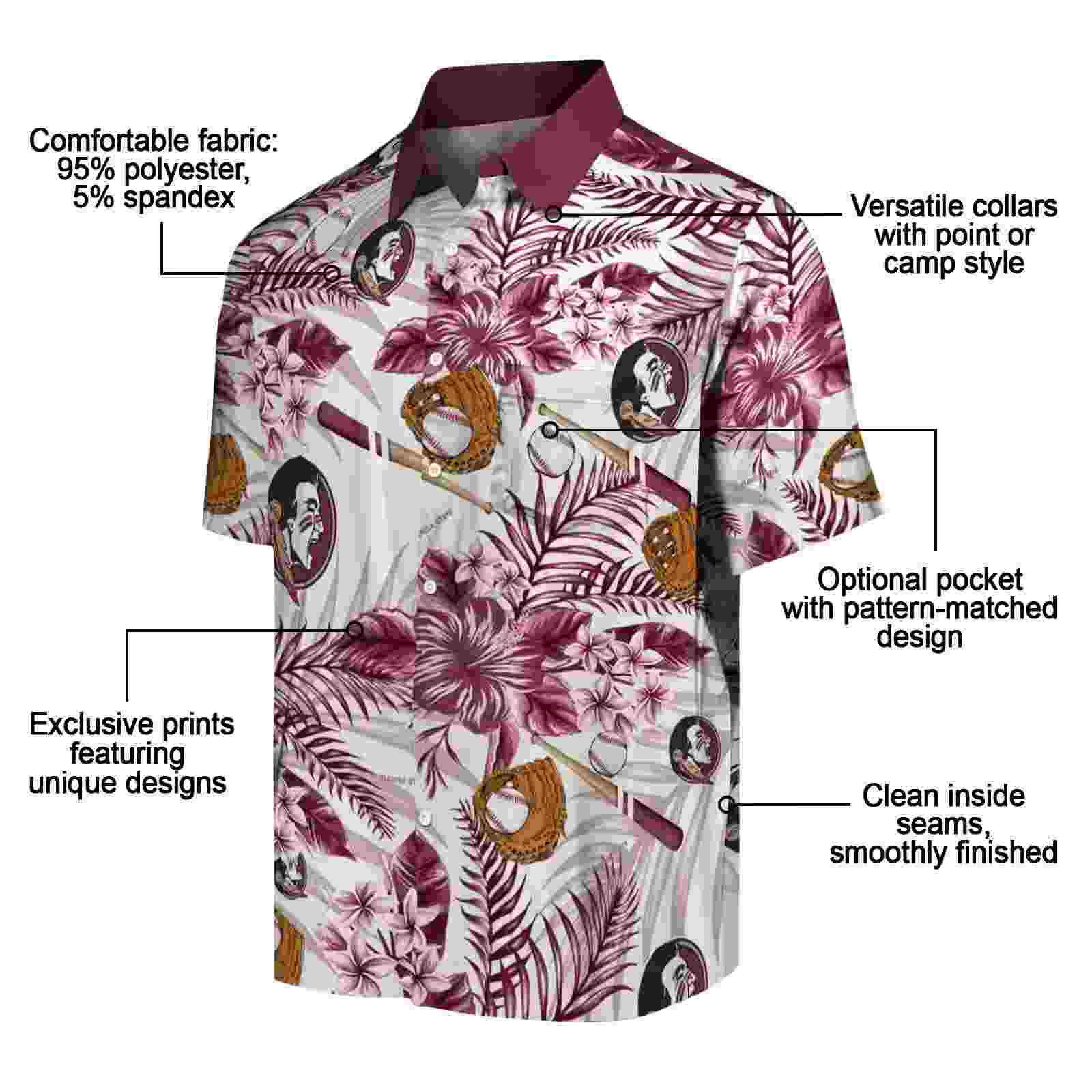 custom florida state seminoles floral baseball garnet white hawaiian shirt new arrival