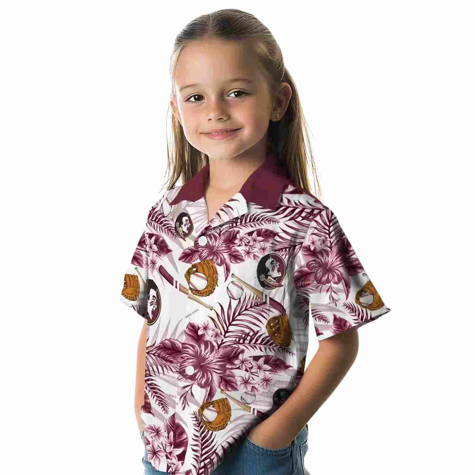 custom florida state seminoles floral baseball garnet white hawaiian shirt premium grade