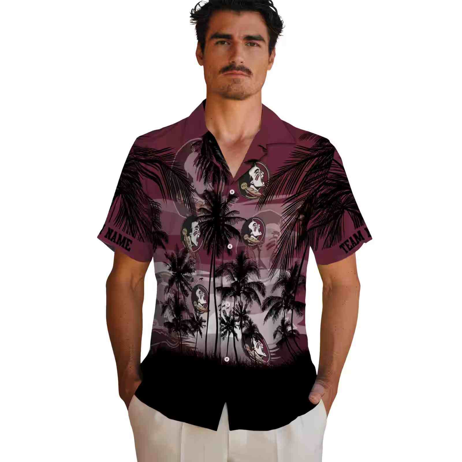 custom florida state seminoles sunset scene garnet black hawaiian shirt fashion forward