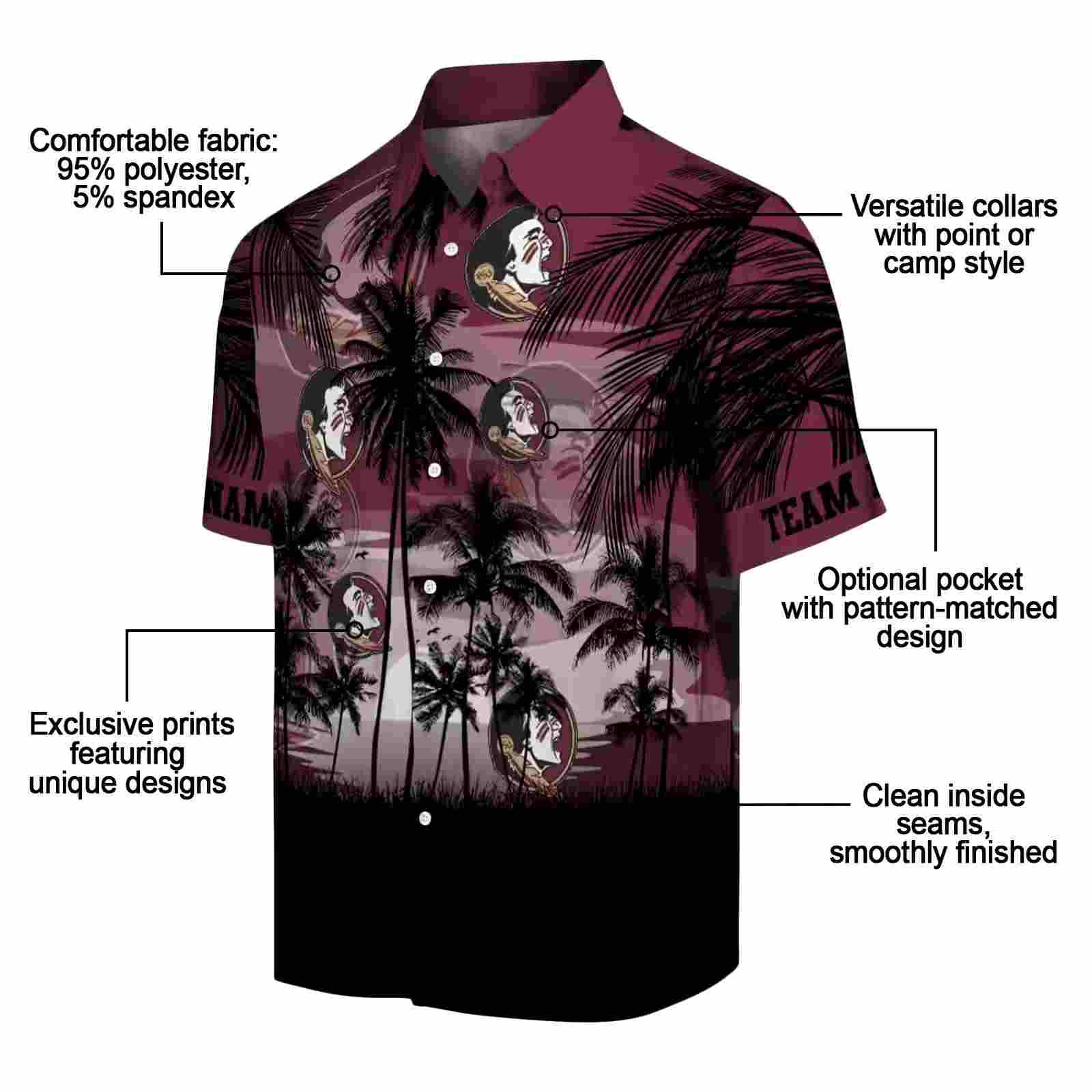 custom florida state seminoles sunset scene garnet black hawaiian shirt new arrival