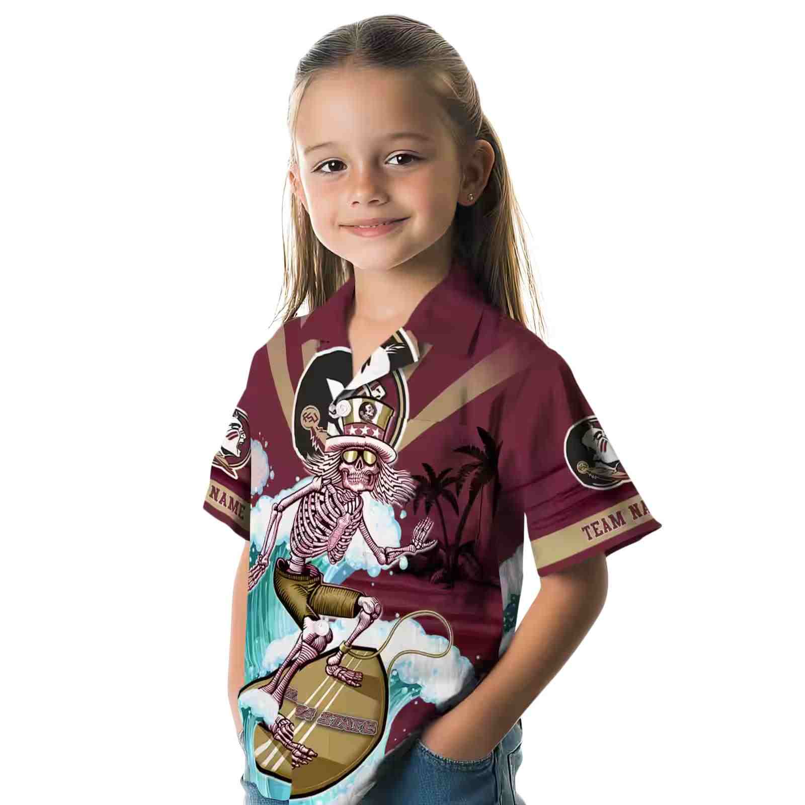 custom florida state seminoles surfing skeleton garnet blue hawaiian shirt premium grade