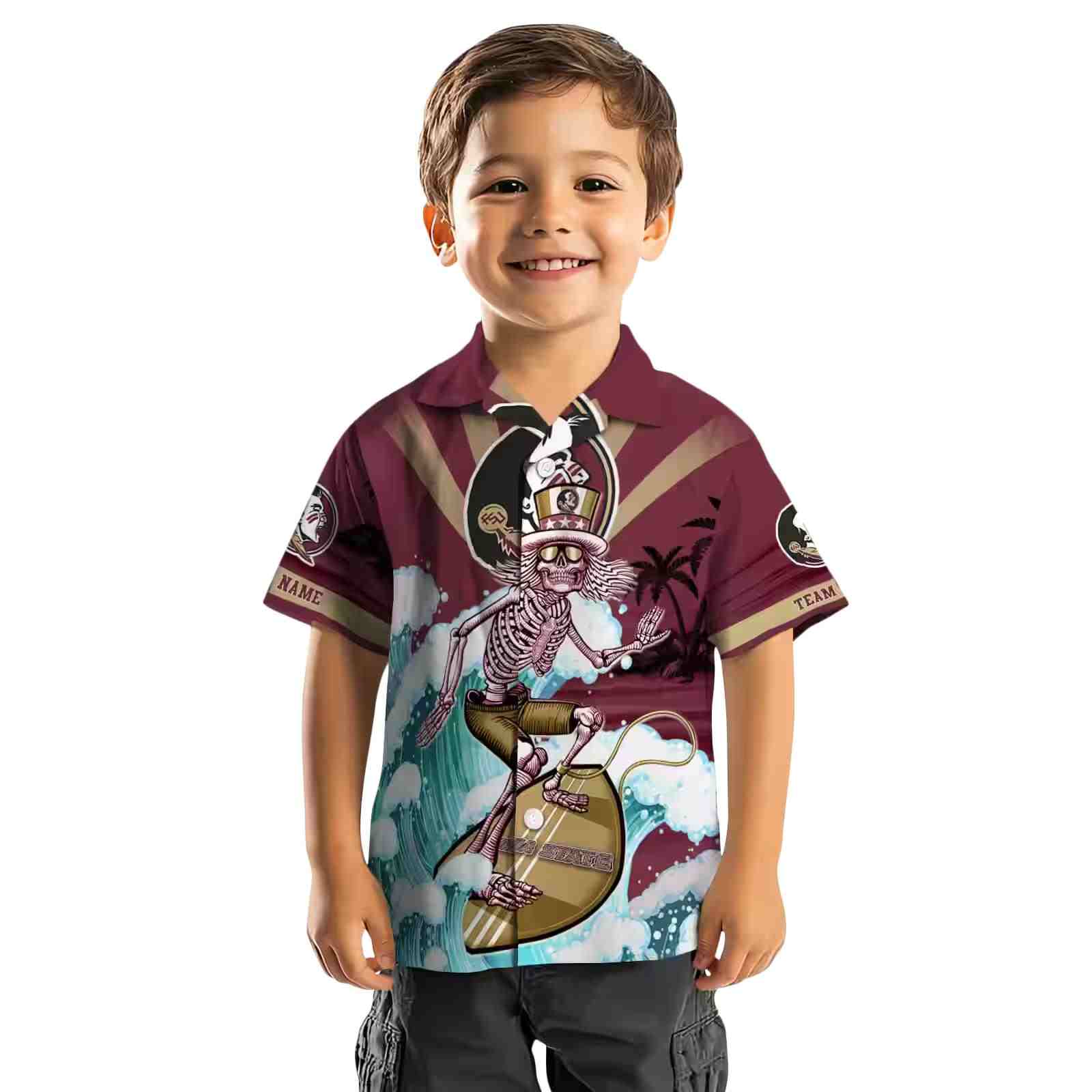 custom florida state seminoles surfing skeleton garnet blue hawaiian shirt top rated