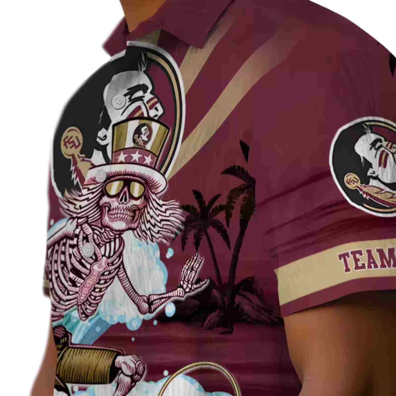 custom florida state seminoles surfing skeleton garnet blue hawaiian shirt trendy