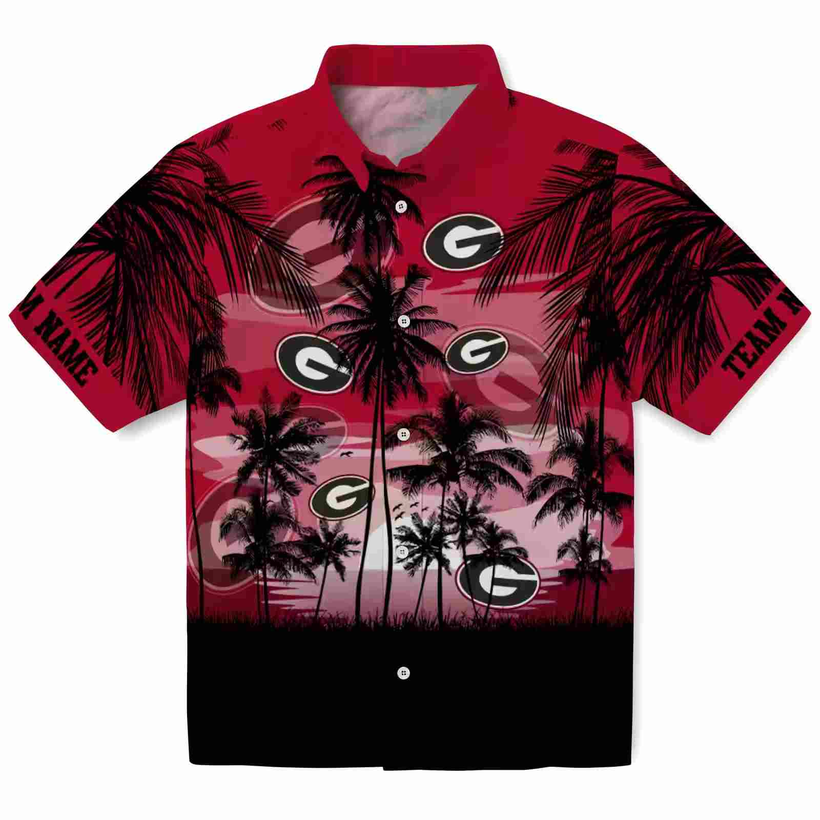 Custom Georgia Bulldogs Sunset Scene Red Black Hawaiian Shirt