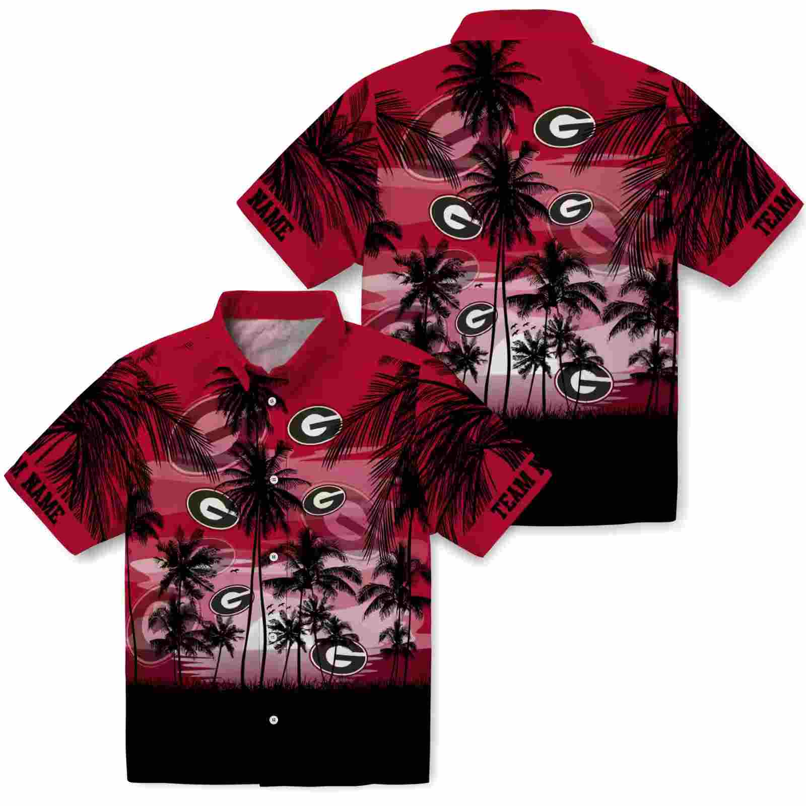 custom georgia bulldogs sunset scene red black hawaiian shirt high quality