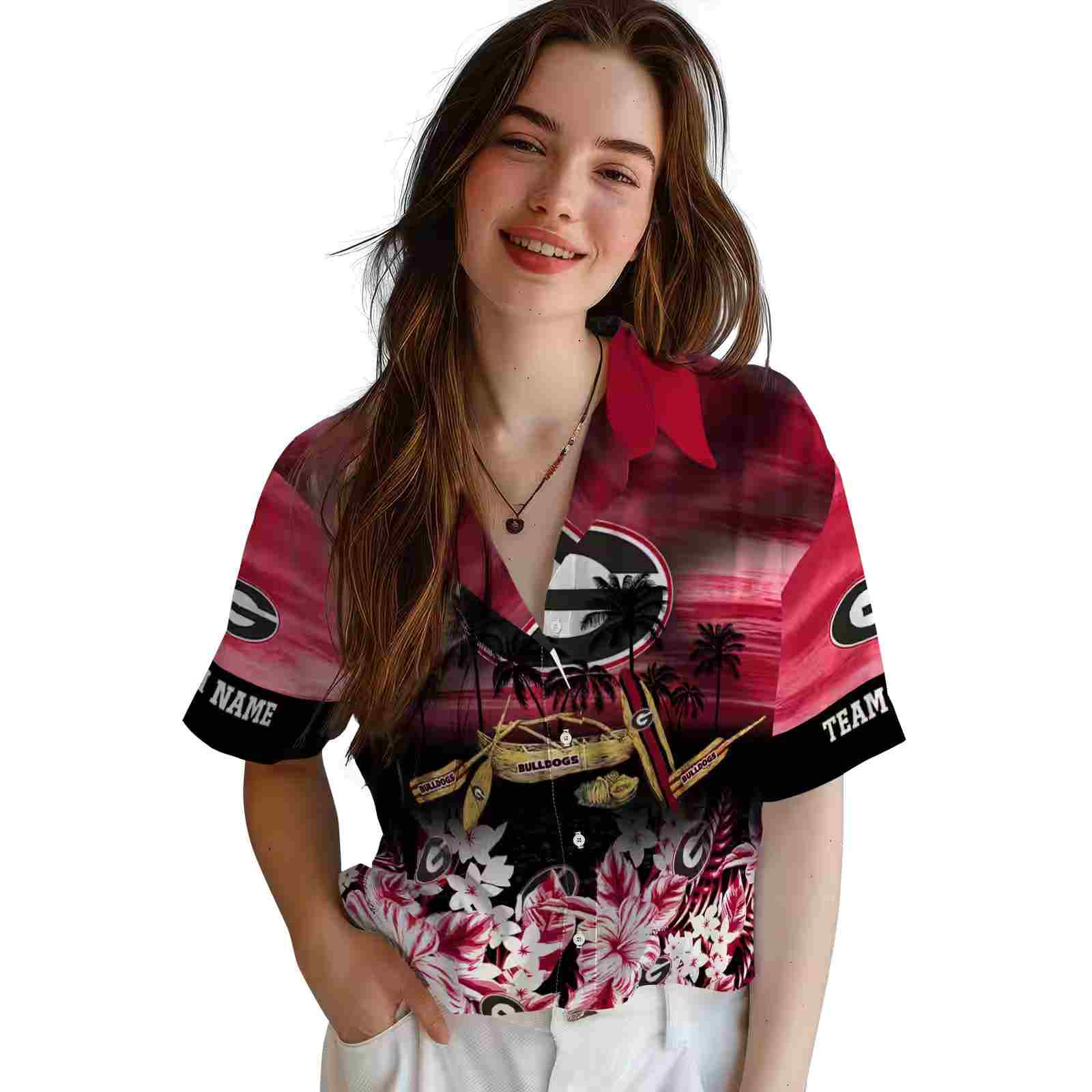 custom georgia bulldogs tropical canoe red hawaiian shirt latest model