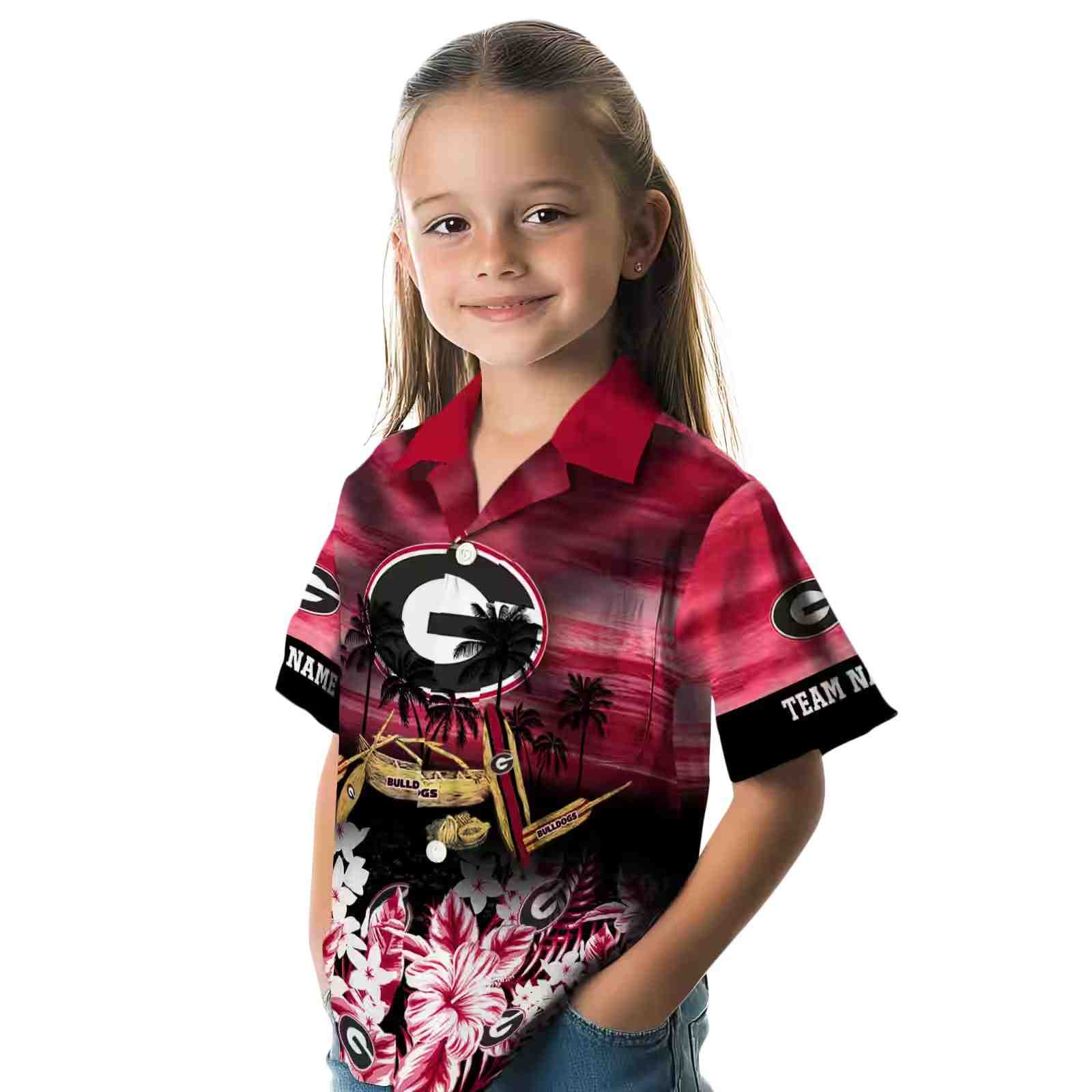 custom georgia bulldogs tropical canoe red hawaiian shirt premium grade