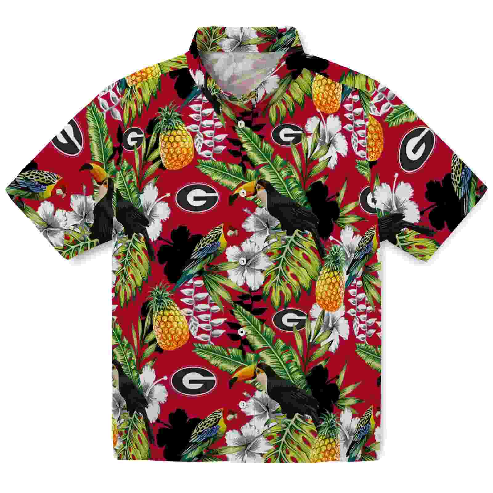 Custom Georgia Bulldogs Tropical Toucan Red Green Hawaiian Shirt