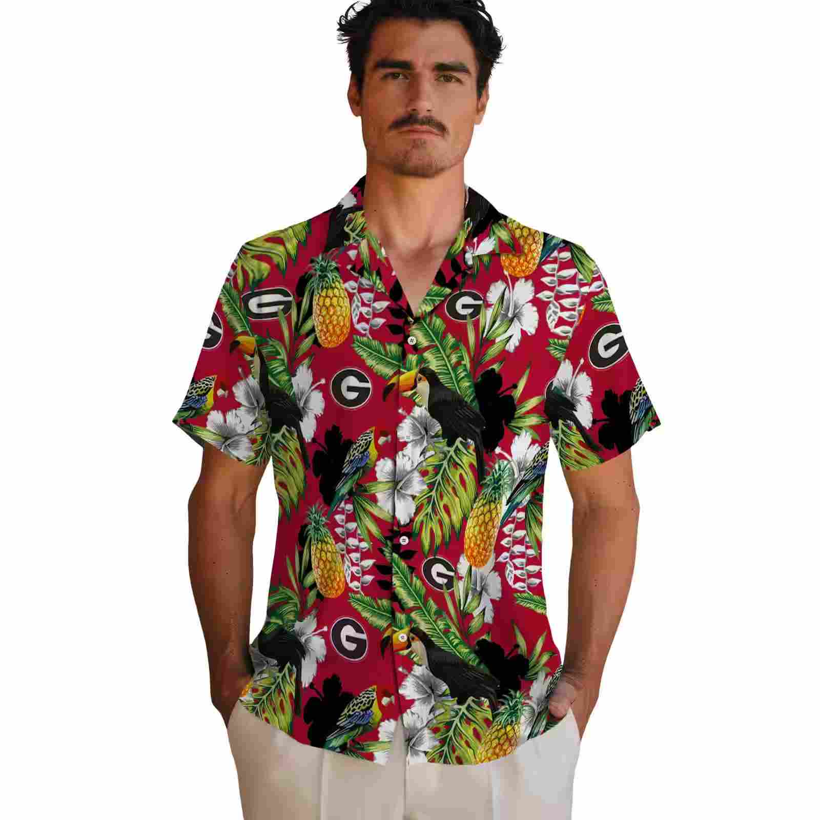 custom georgia bulldogs tropical toucan red green hawaiian shirt fashion forward