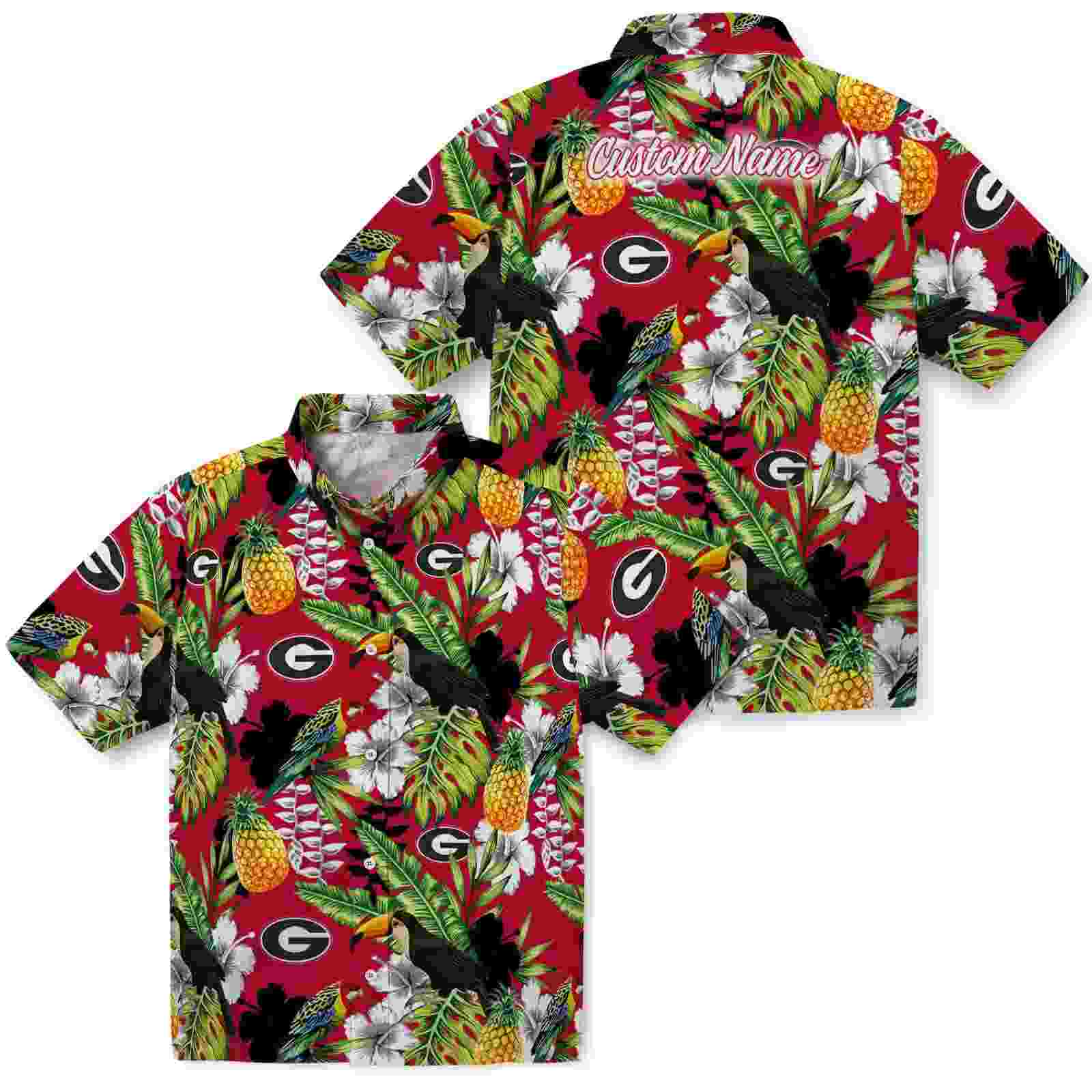 custom georgia bulldogs tropical toucan red green hawaiian shirt high quality