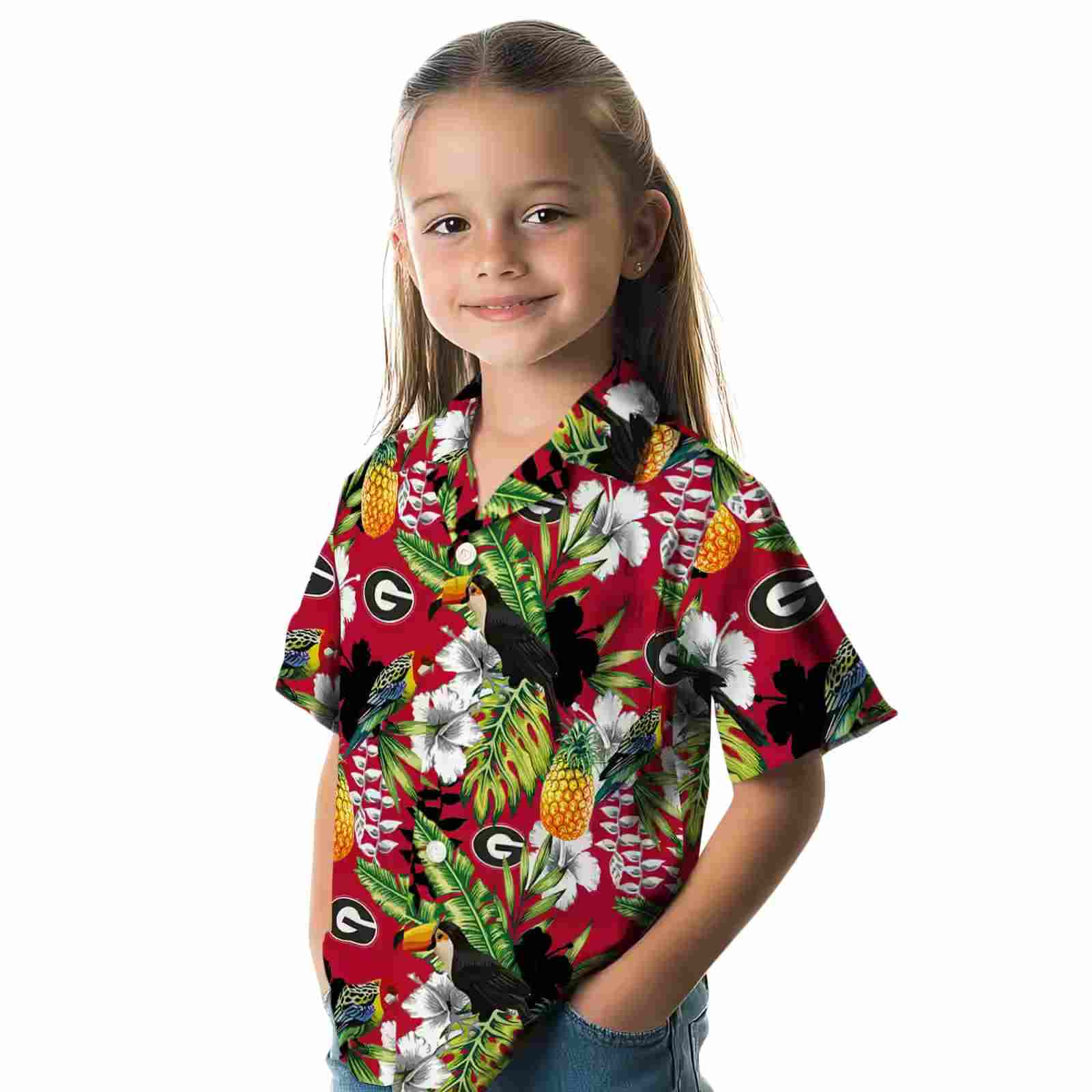 custom georgia bulldogs tropical toucan red green hawaiian shirt premium grade