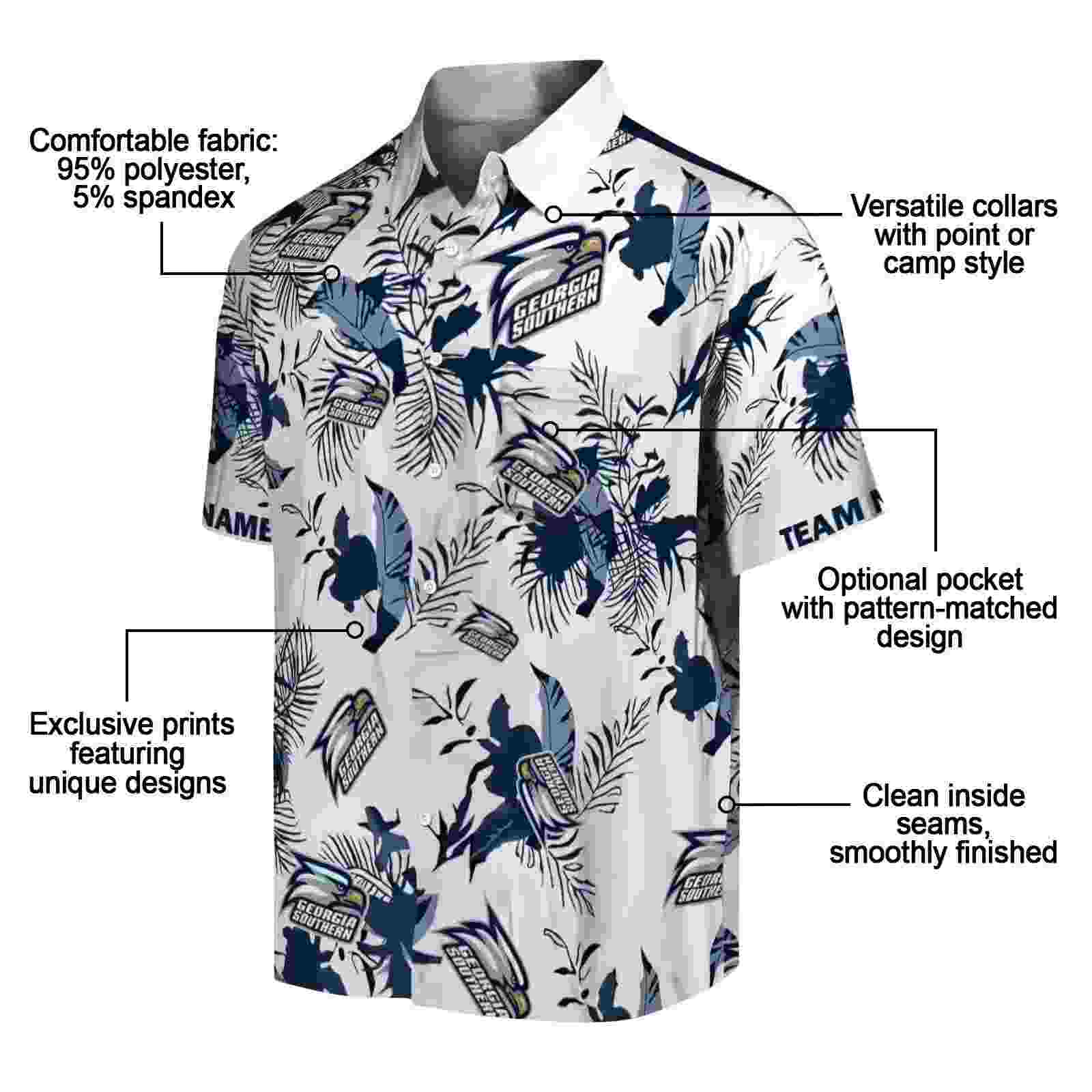 custom georgia southern eagles botanical theme blue white hawaiian shirt new arrival