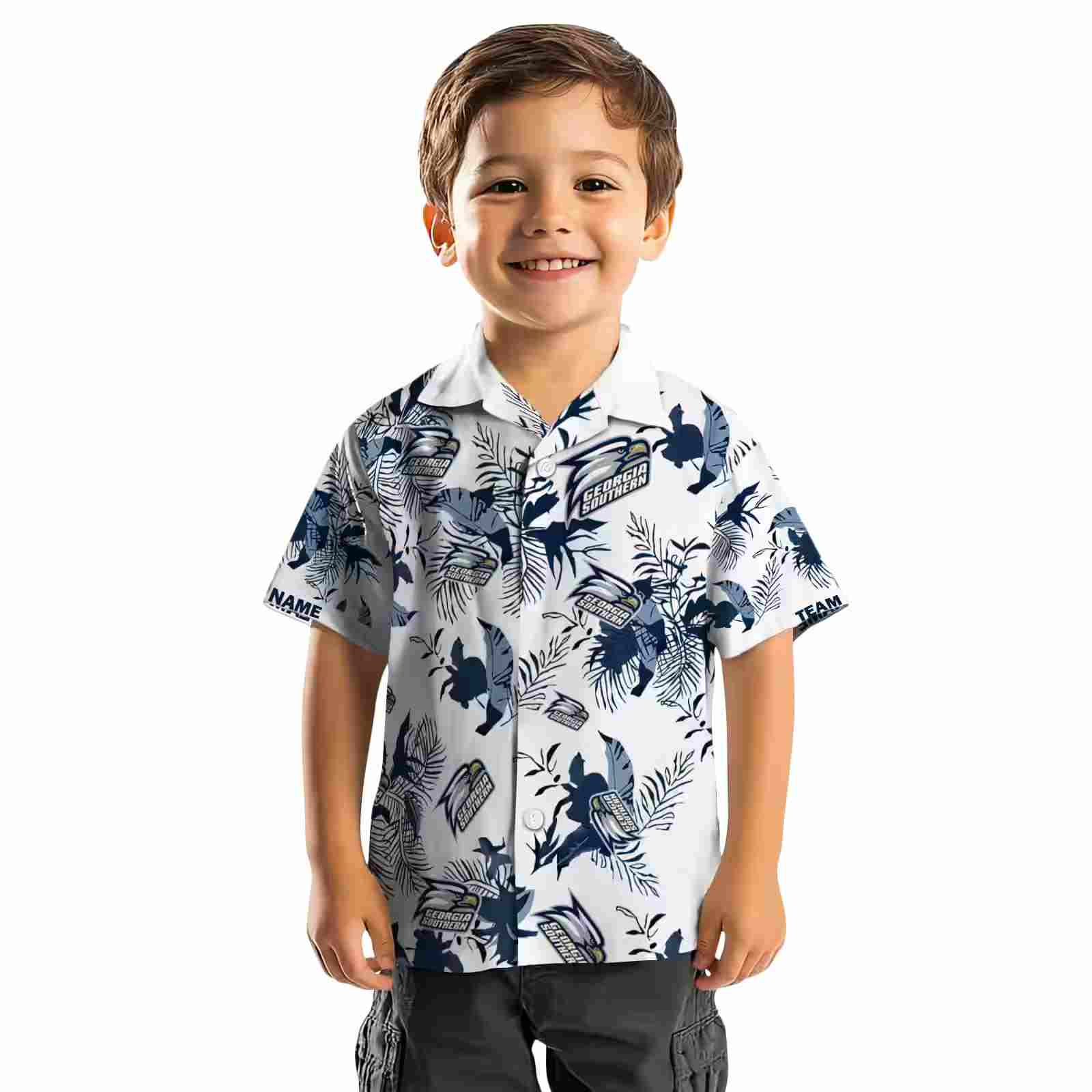 custom georgia southern eagles botanical theme blue white hawaiian shirt top rated