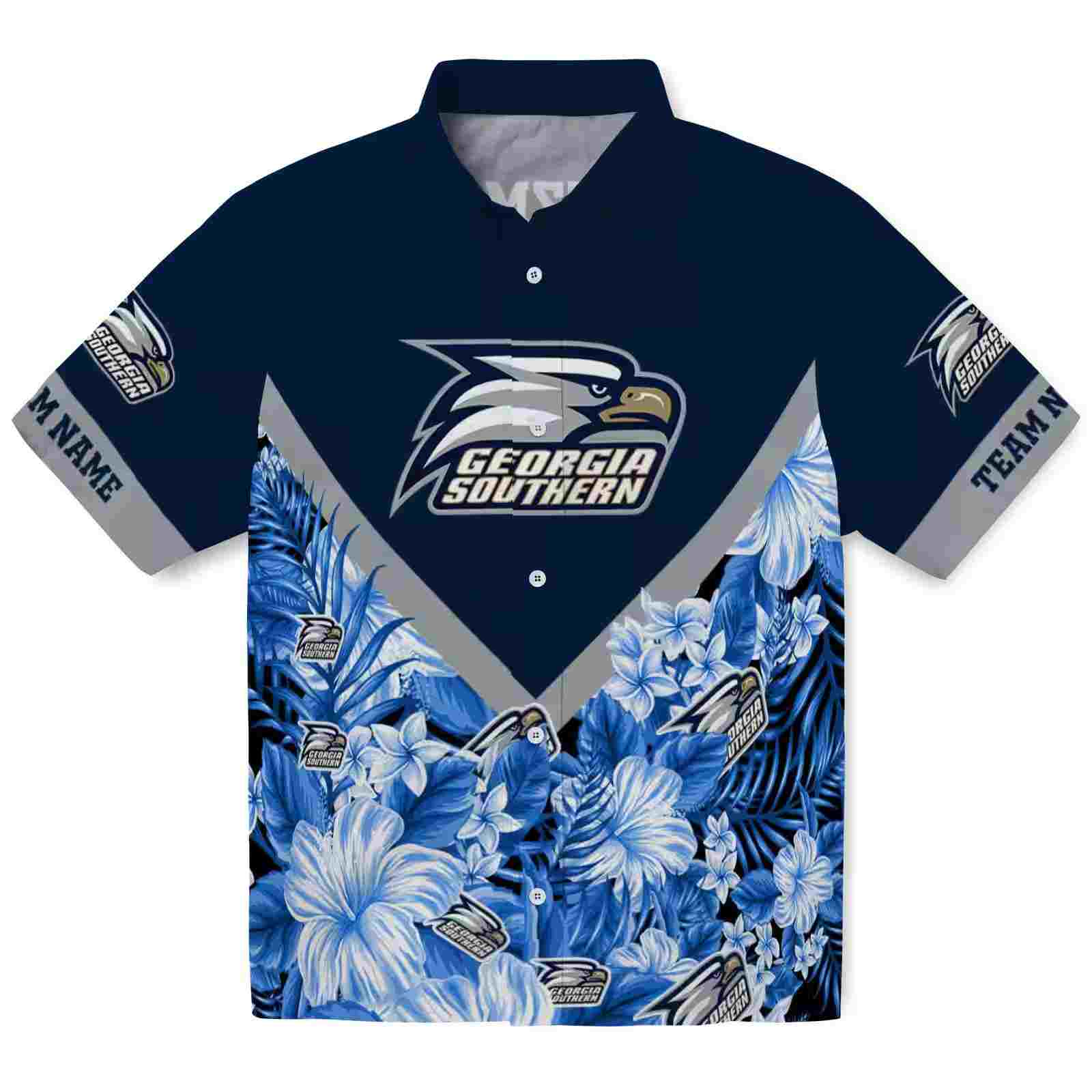 Custom Georgia Southern Eagles Floral Chevron Blue Hawaiian Shirt