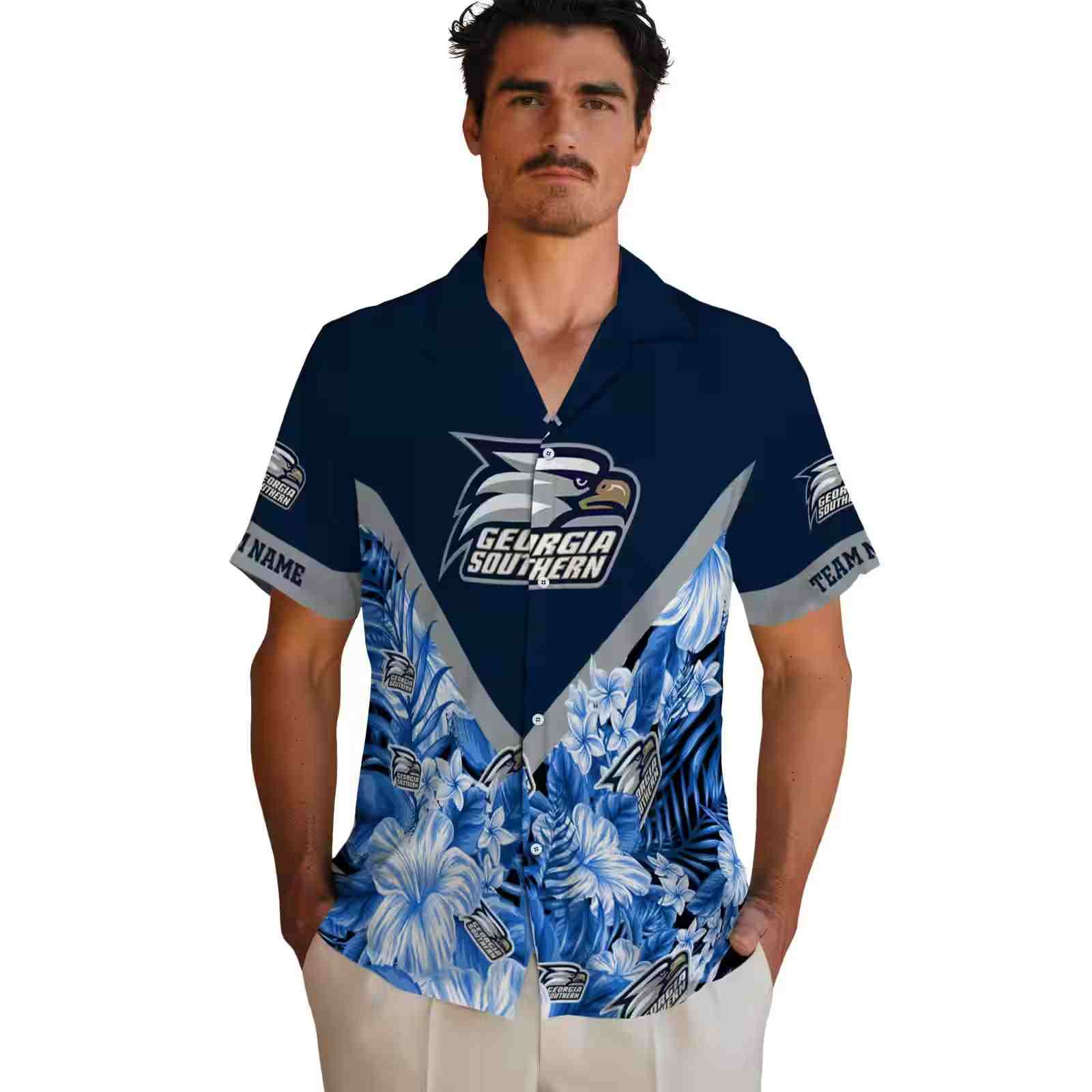 custom georgia southern eagles floral chevron blue hawaiian shirt fashion forward