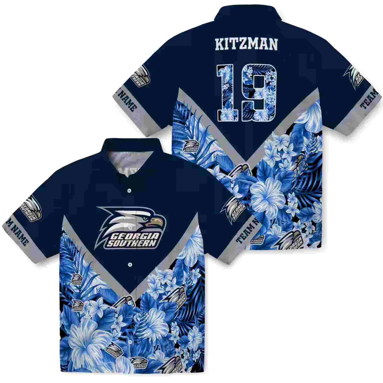 custom georgia southern eagles floral chevron blue hawaiian shirt high quality